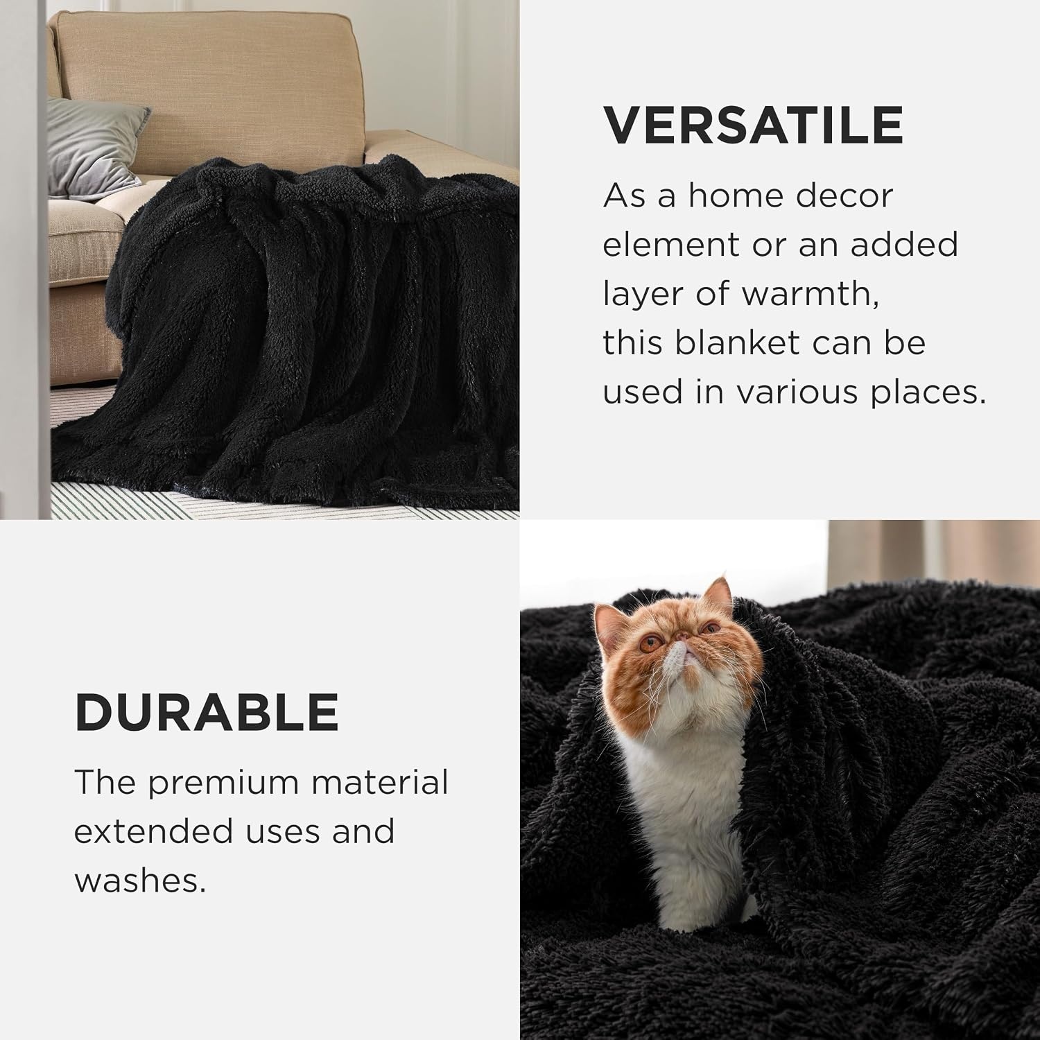 image:imageBedsure Faux Fur Fluffy Fleece Sherpa Blanket Couch Throw Grey 50x6007 Black