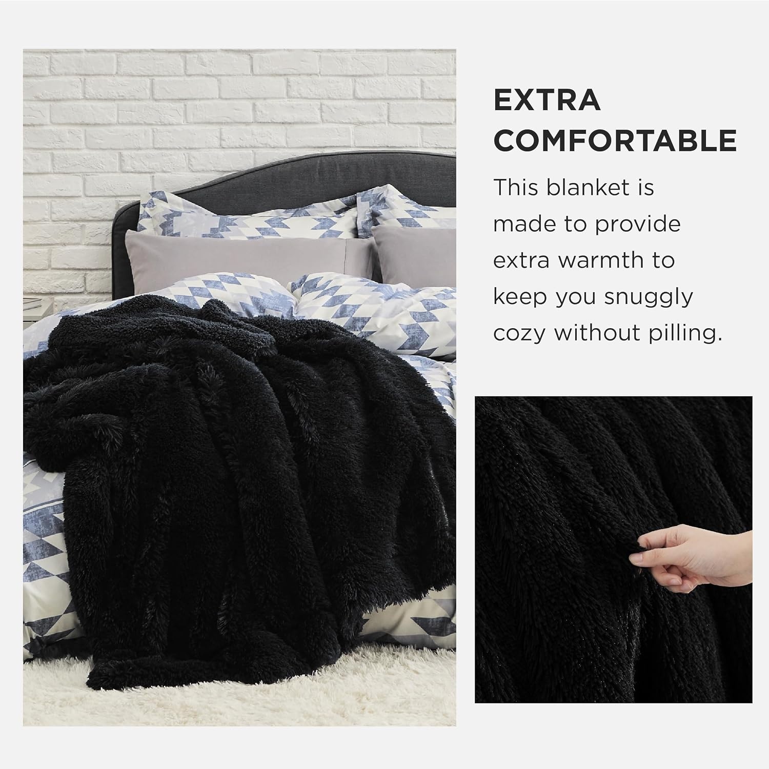image:imageBedsure Faux Fur Fluffy Fleece Sherpa Blanket Couch Throw Grey 50x6007 Black