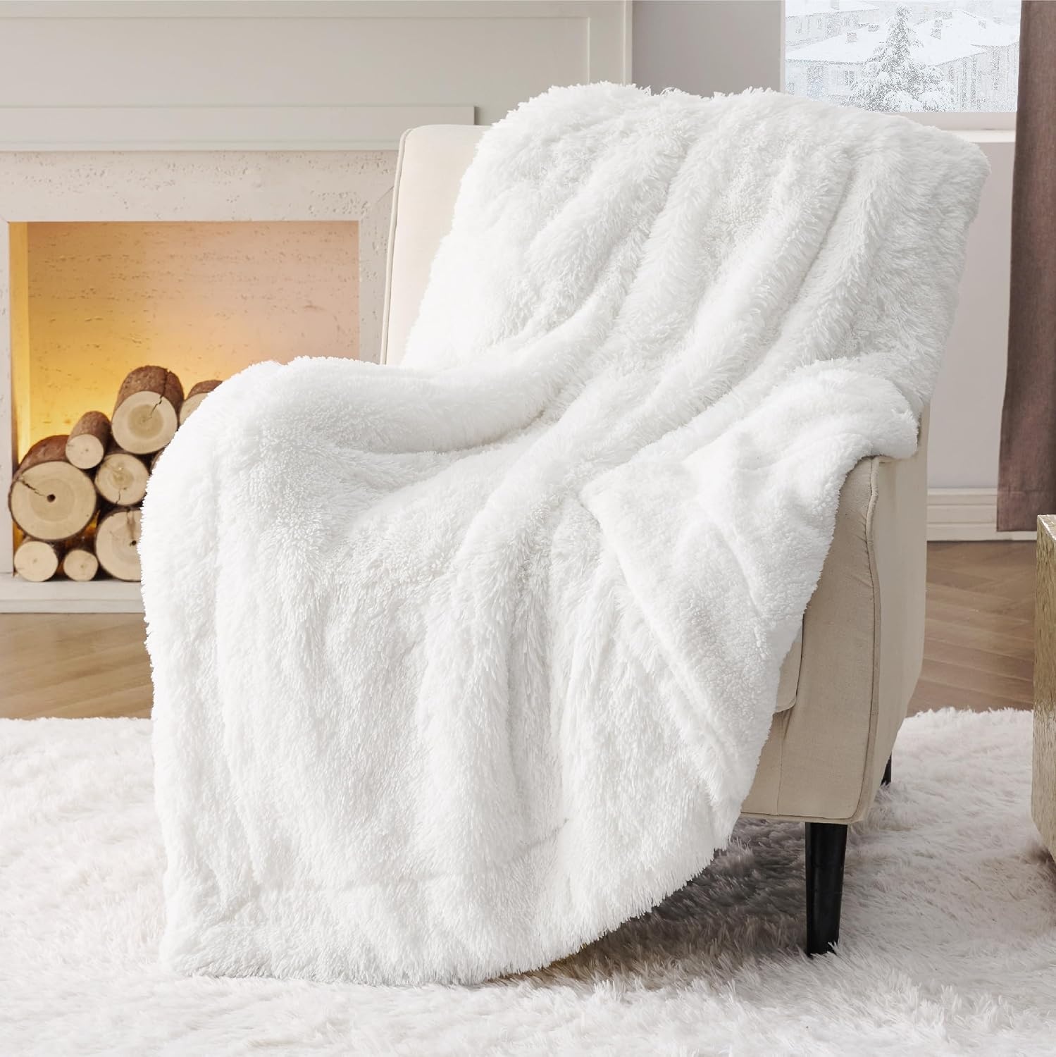 image:imageBedsure Faux Fur Fluffy Fleece Sherpa Blanket Couch Throw Grey 50x6008 White
