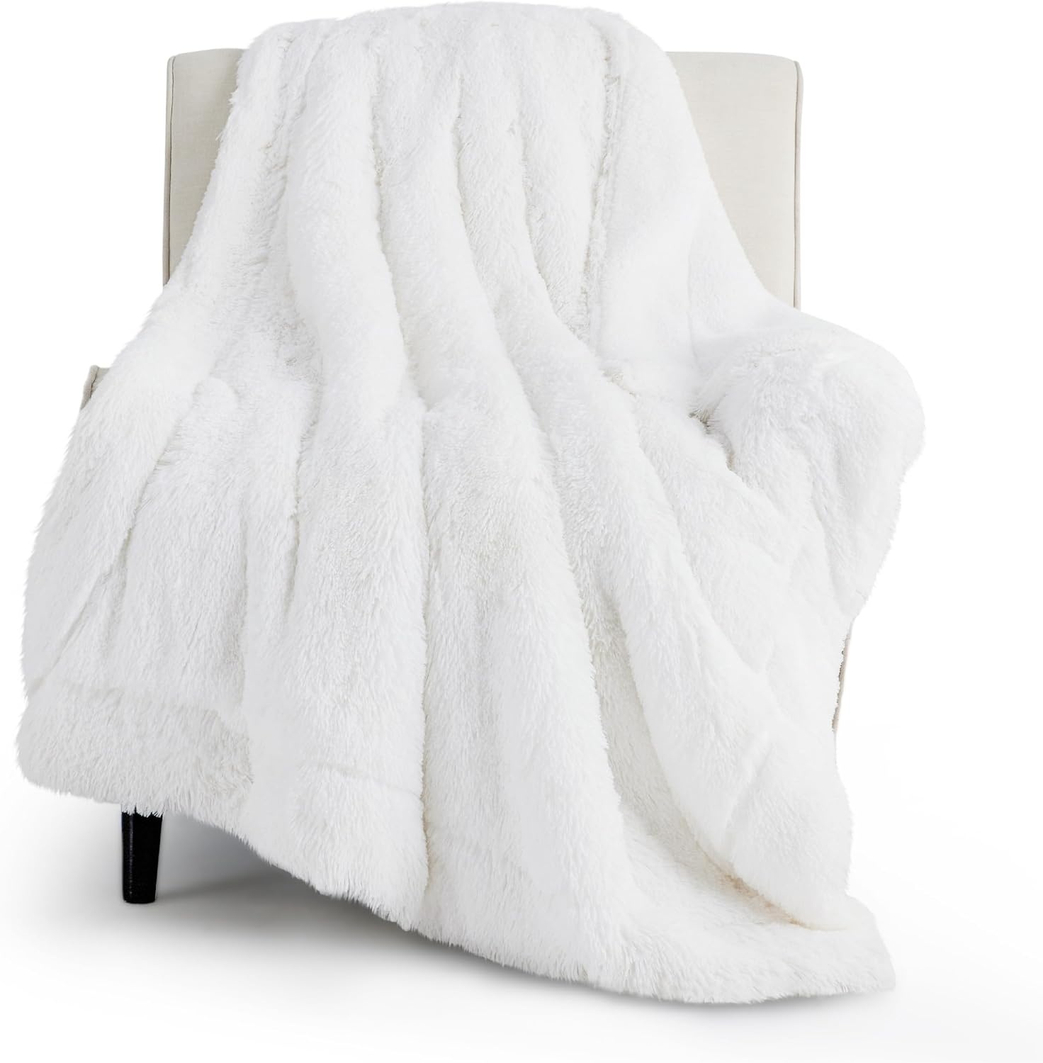 image:imageBedsure Faux Fur Fluffy Fleece Sherpa Blanket Couch Throw Grey 50x6008 White