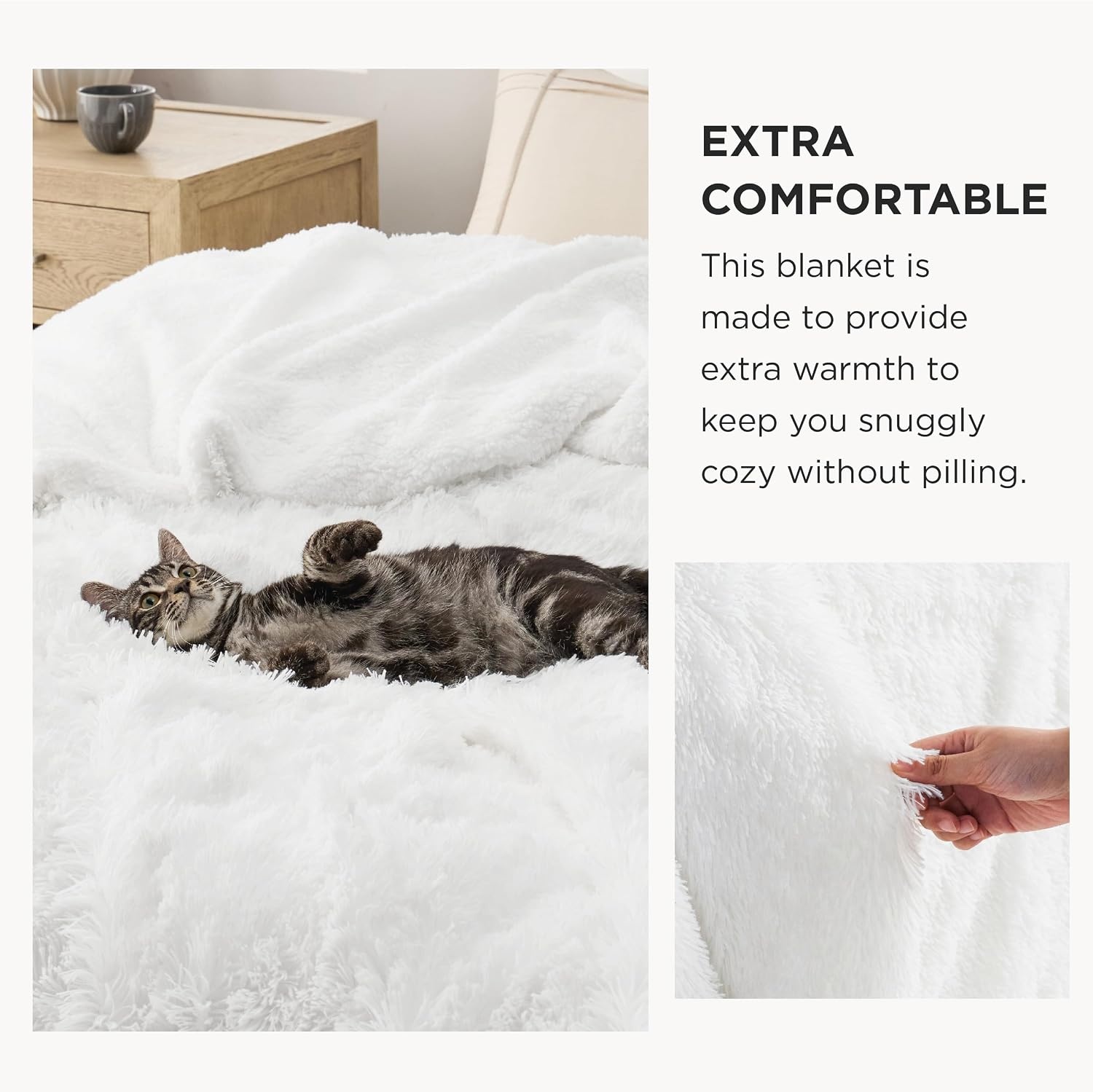 image:imageBedsure Faux Fur Fluffy Fleece Sherpa Blanket Couch Throw Grey 50x6008 White