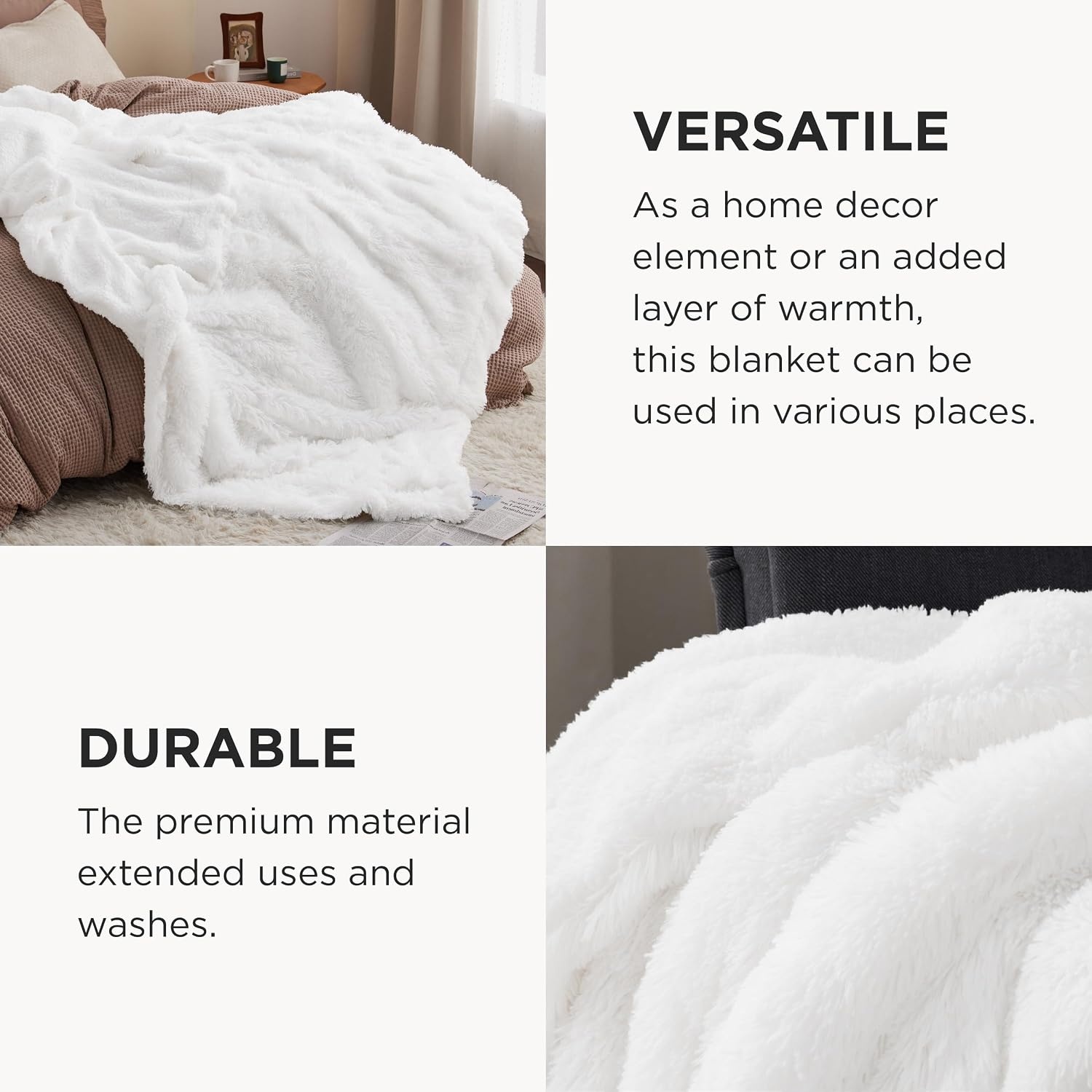 image:imageBedsure Faux Fur Fluffy Fleece Sherpa Blanket Couch Throw Grey 50x6008 White