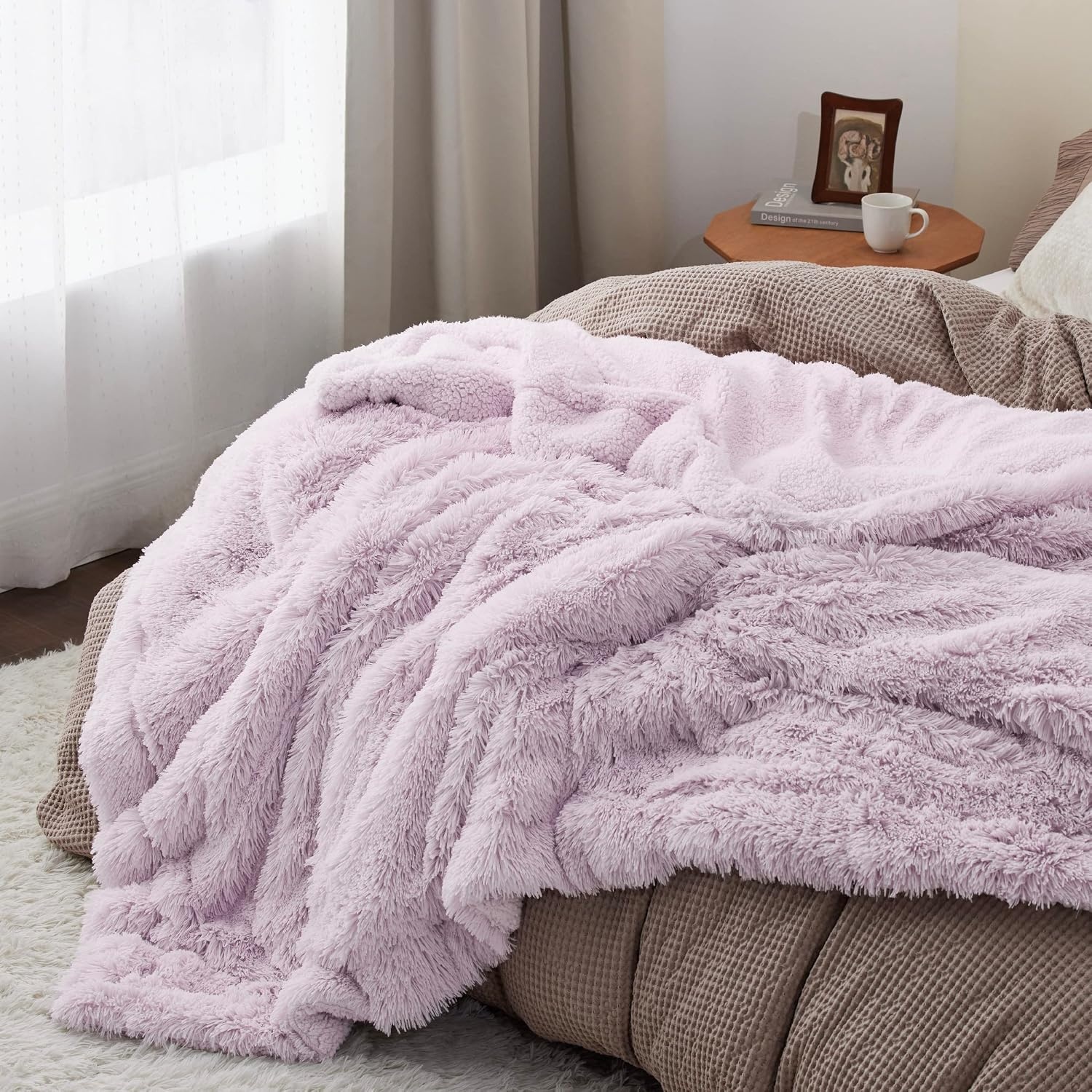 image:imageBedsure Faux Fur Fluffy Fleece Sherpa Blanket Couch Throw Grey 50x6009 Lavender