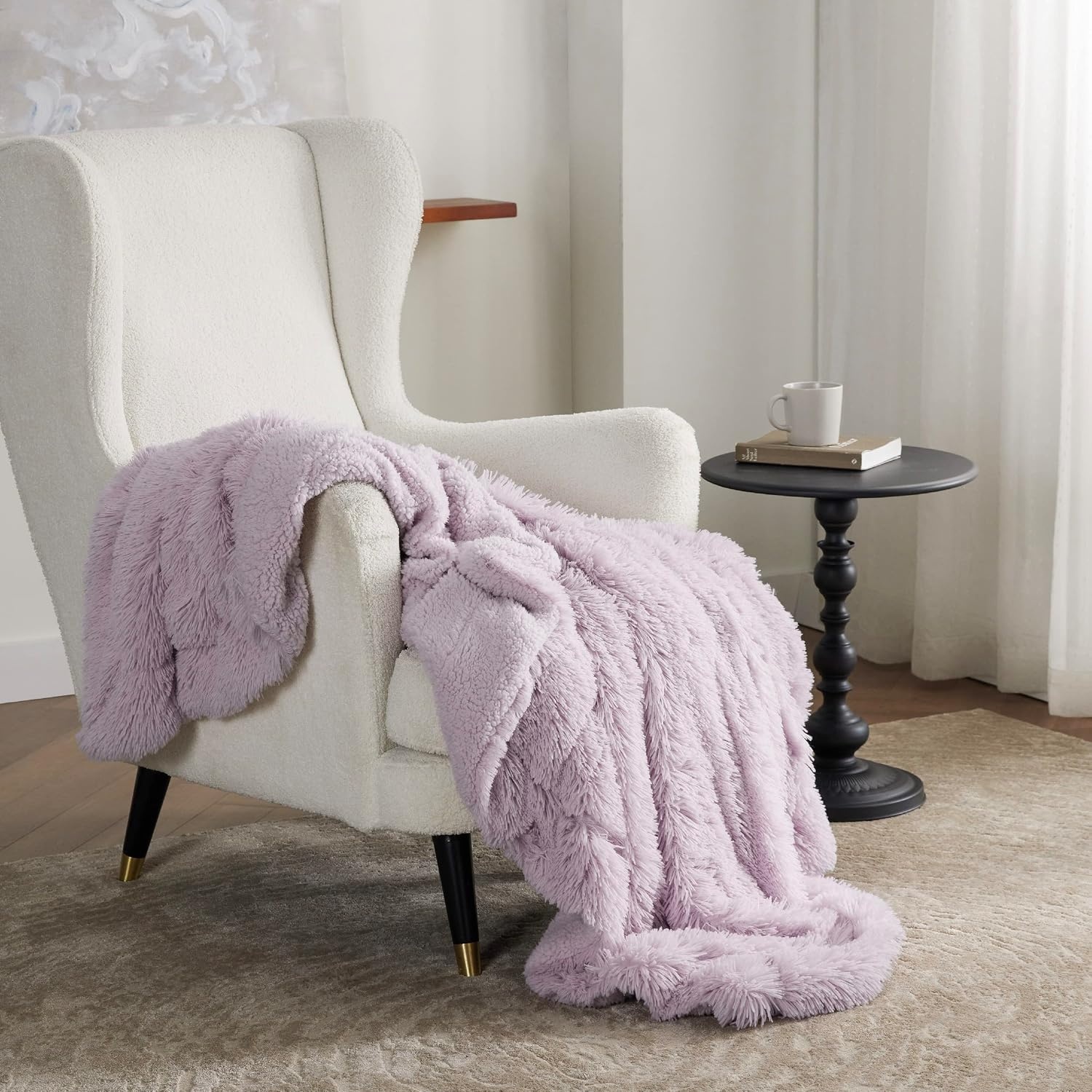 image:imageBedsure Faux Fur Fluffy Fleece Sherpa Blanket Couch Throw Grey 50x6009 Lavender