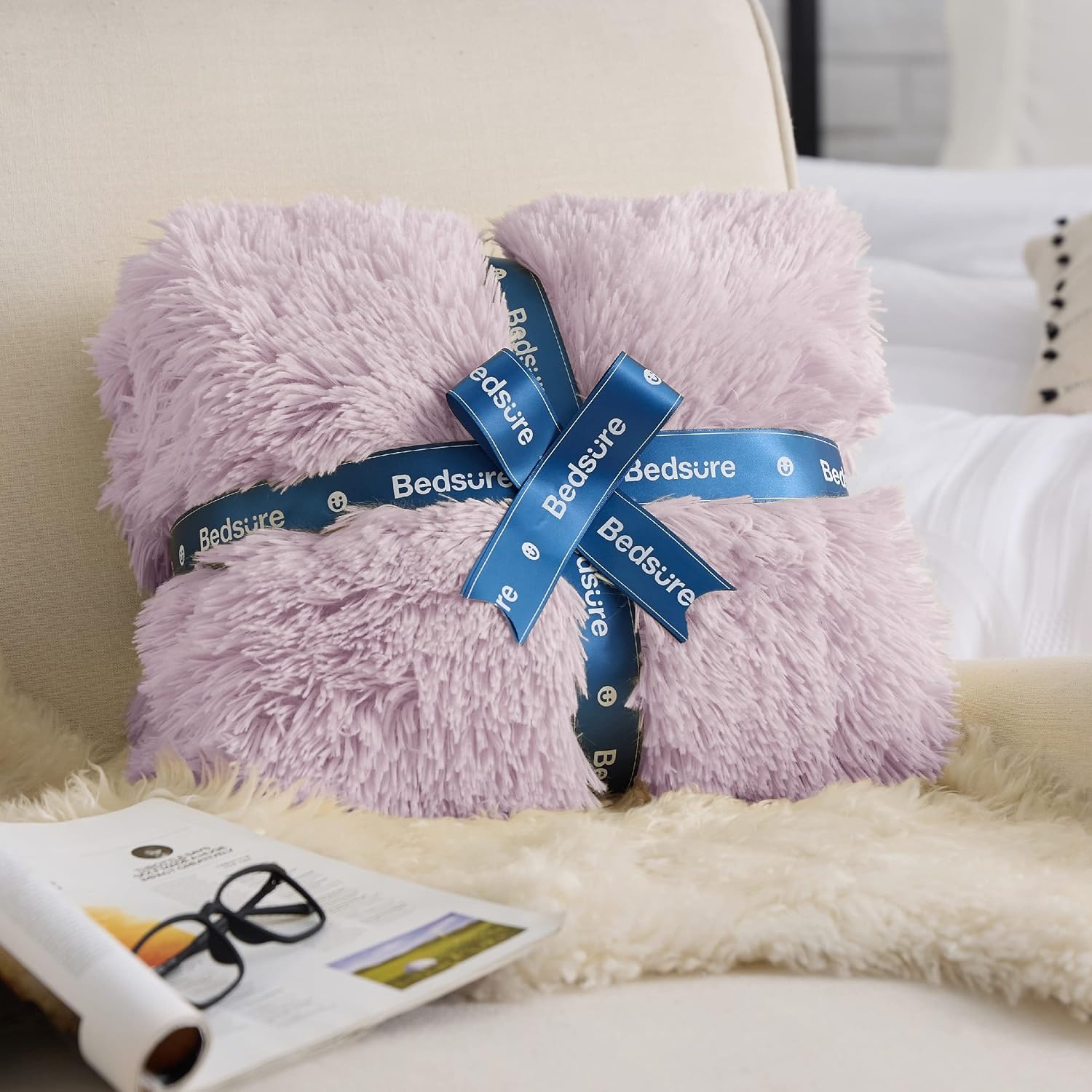 image:imageBedsure Faux Fur Fluffy Fleece Sherpa Blanket Couch Throw Grey 50x6009 Lavender
