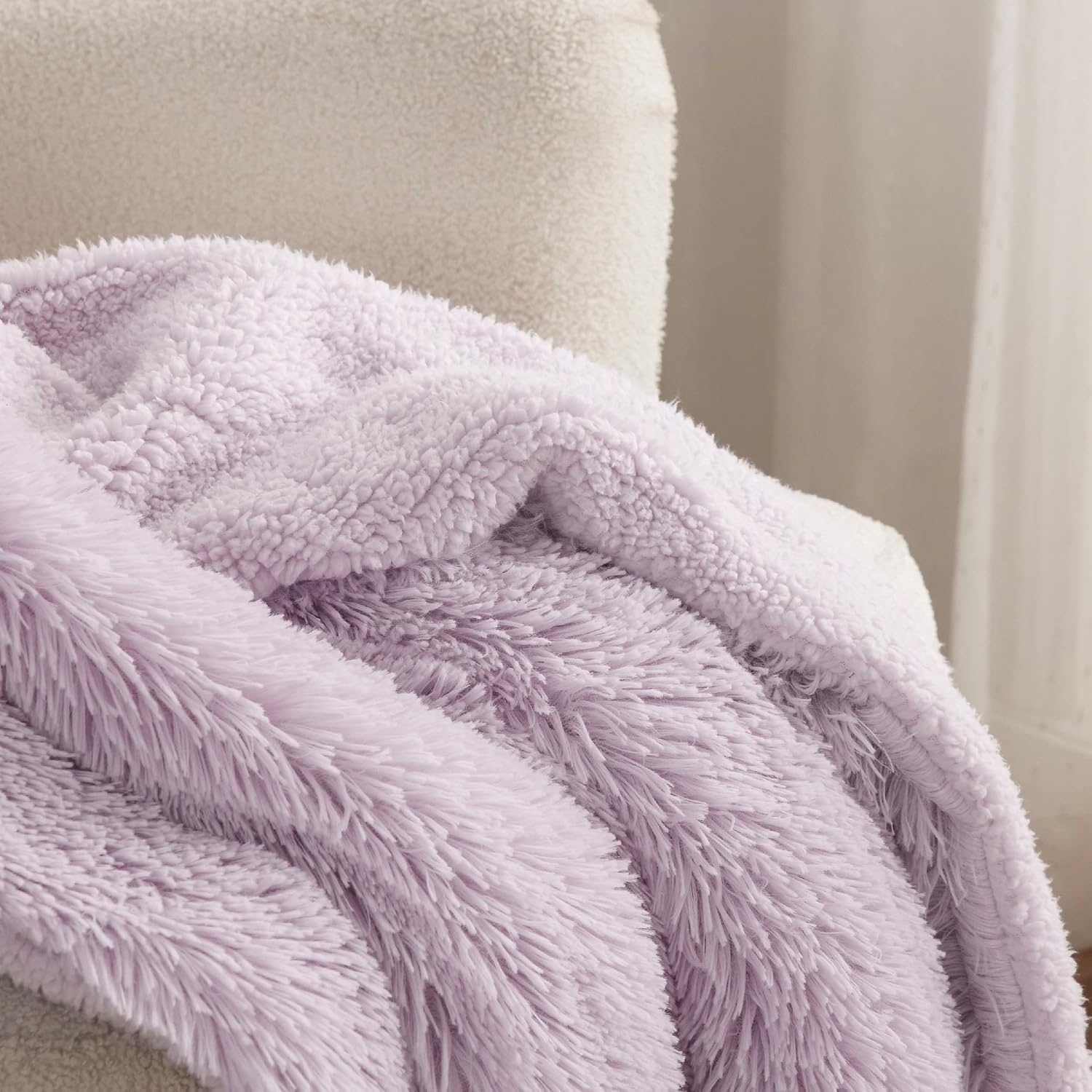 image:imageBedsure Faux Fur Fluffy Fleece Sherpa Blanket Couch Throw Grey 50x6009 Lavender