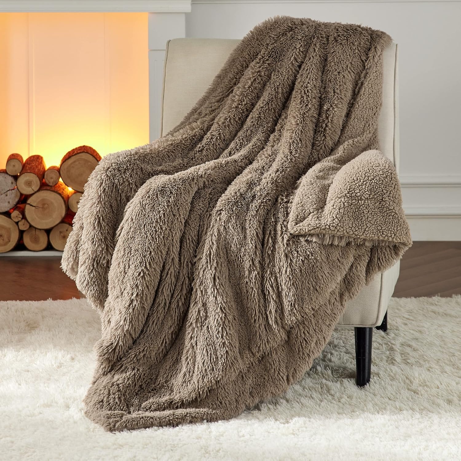 image:imageBedsure Faux Fur Fluffy Fleece Sherpa Blanket Couch Throw Grey 50x6011 Brown