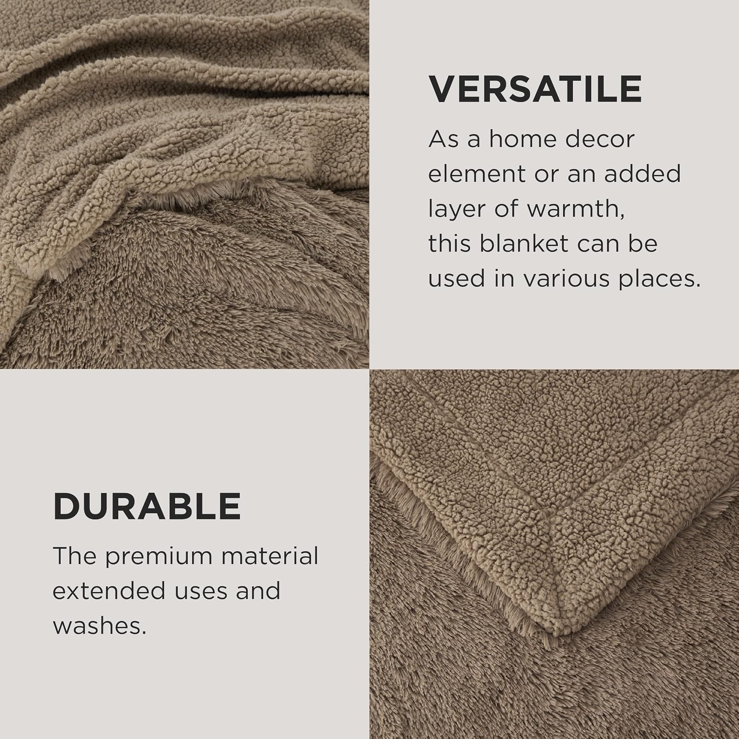image:imageBedsure Faux Fur Fluffy Fleece Sherpa Blanket Couch Throw Grey 50x6011 Brown