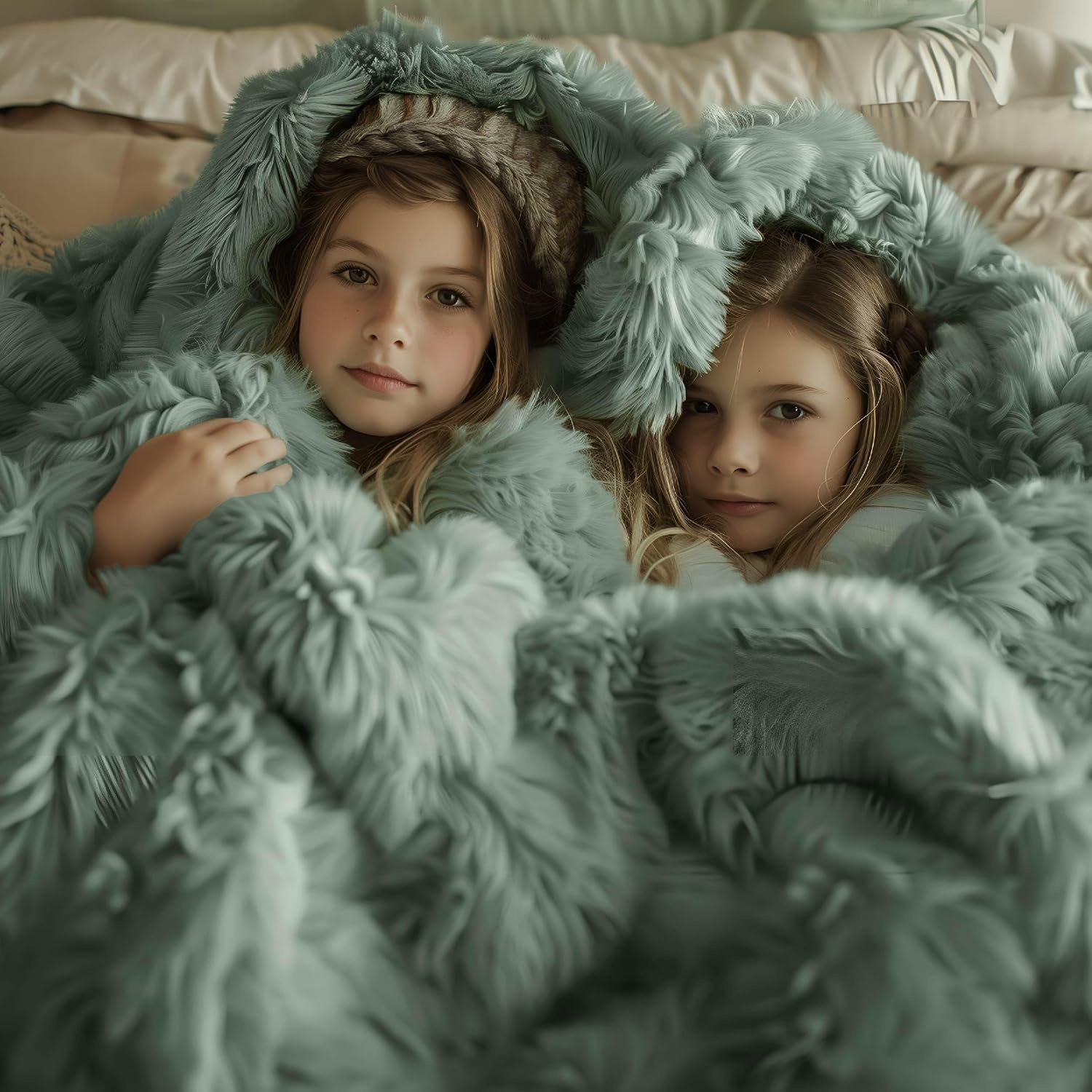 image:imageBedsure Faux Fur Fluffy Fleece Sherpa Blanket Couch Throw Grey 50x6012 Sage Green