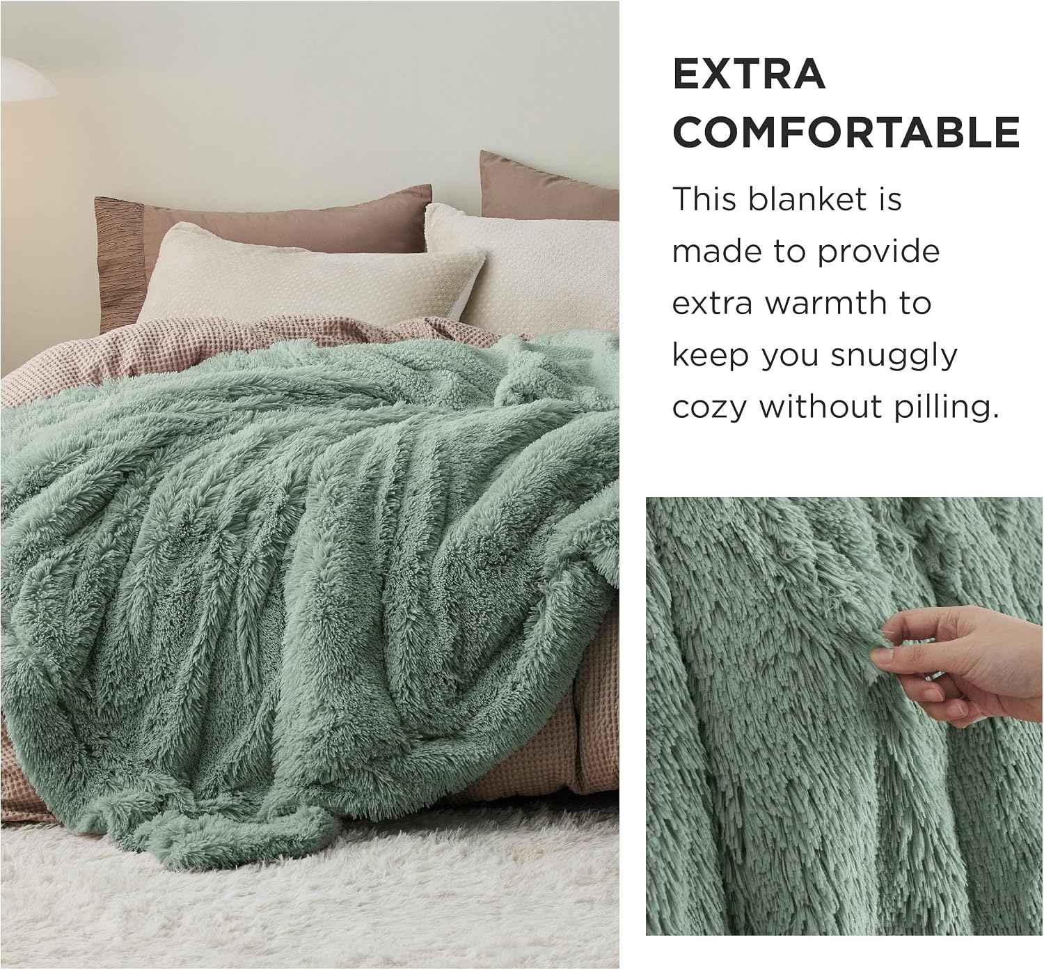 image:imageBedsure Faux Fur Fluffy Fleece Sherpa Blanket Couch Throw Grey 50x6012 Sage Green