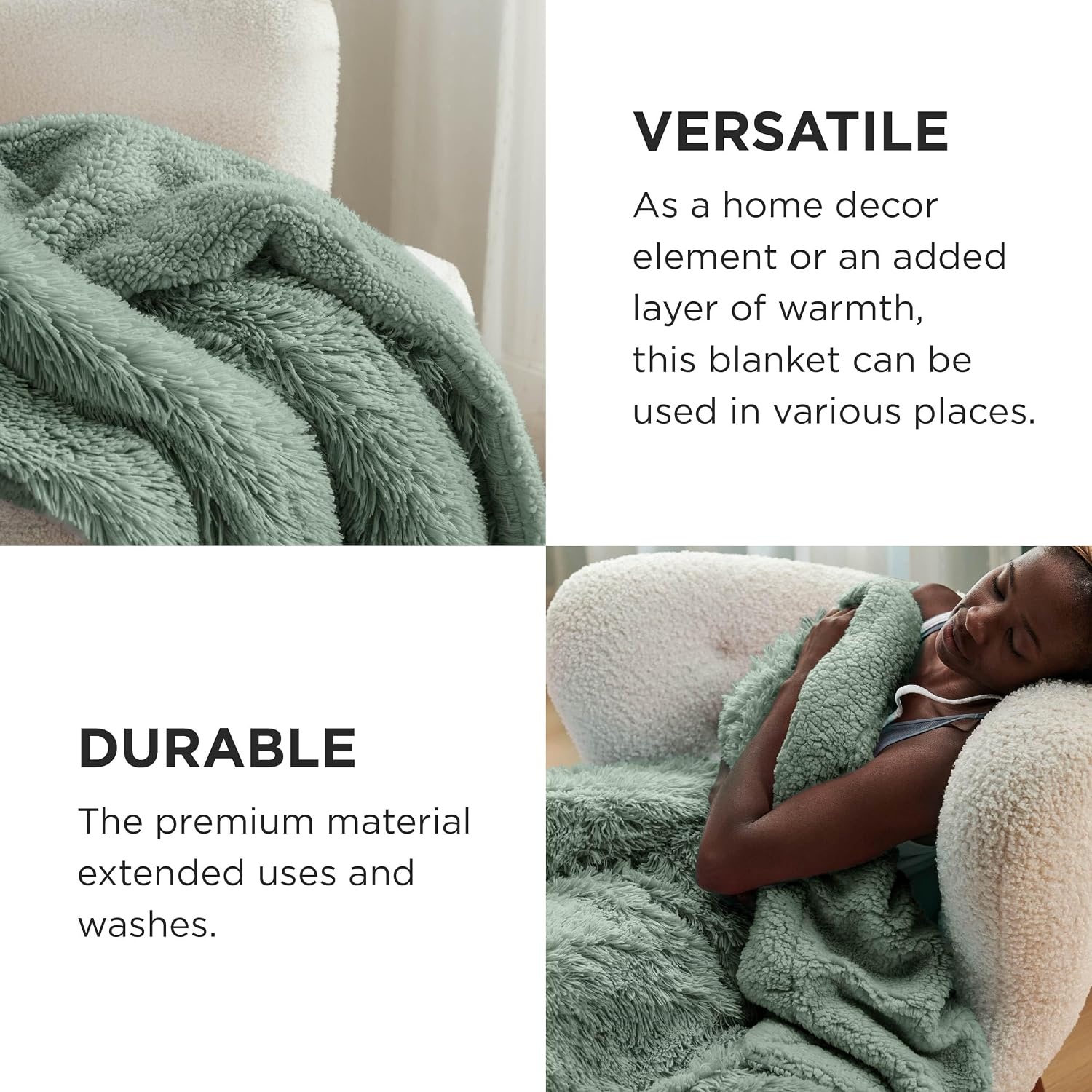 image:imageBedsure Faux Fur Fluffy Fleece Sherpa Blanket Couch Throw Grey 50x6012 Sage Green