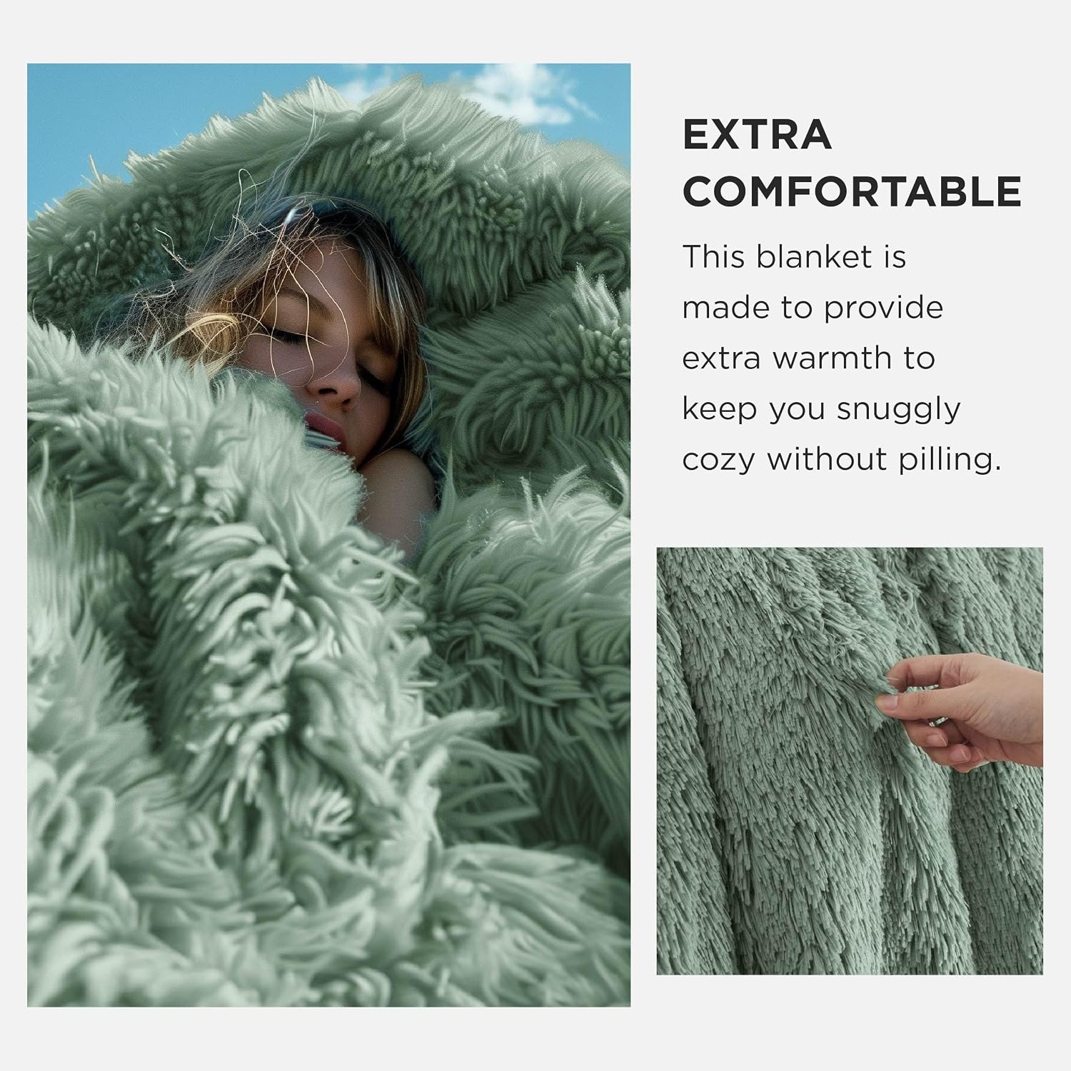 image:imageBedsure Faux Fur Fluffy Fleece Sherpa Blanket Couch Throw Grey 50x6012 Sage Green