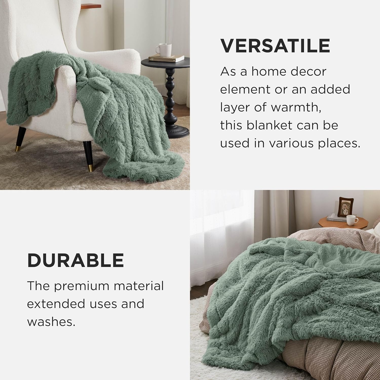 image:imageBedsure Faux Fur Fluffy Fleece Sherpa Blanket Couch Throw Grey 50x6012 Sage Green