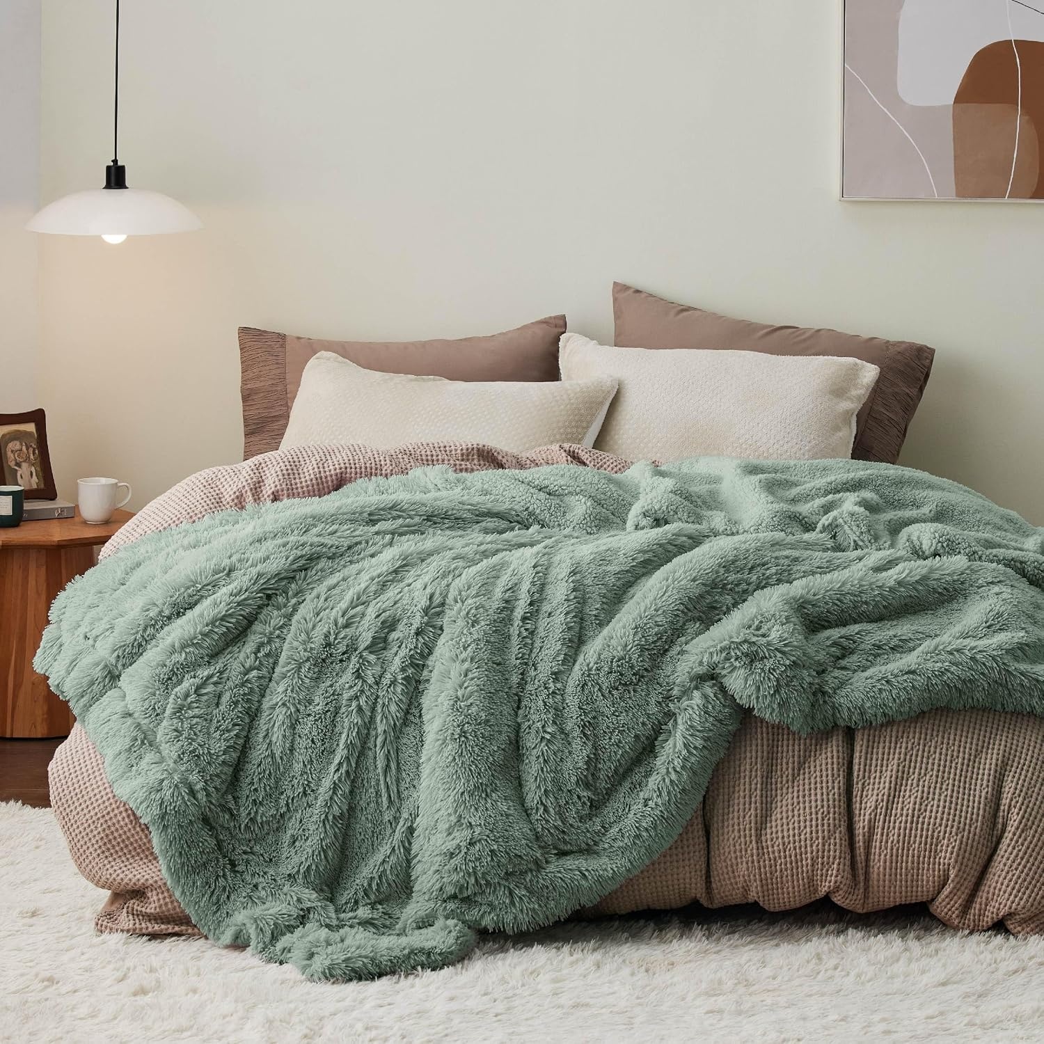 image:imageBedsure Faux Fur Fluffy Fleece Sherpa Blanket Couch Throw Grey 50x6012 Sage Green