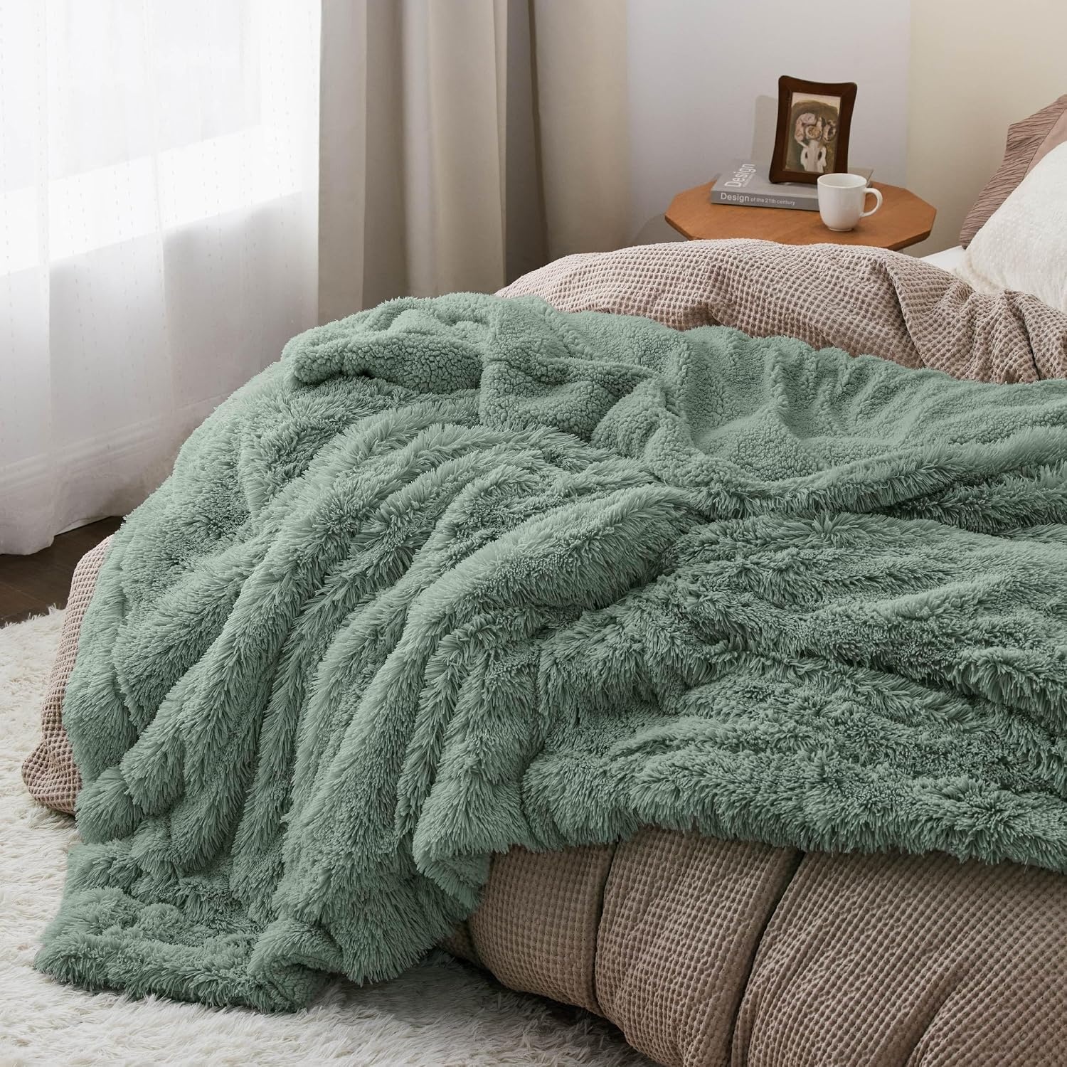 image:imageBedsure Faux Fur Fluffy Fleece Sherpa Blanket Couch Throw Grey 50x6012 Sage Green