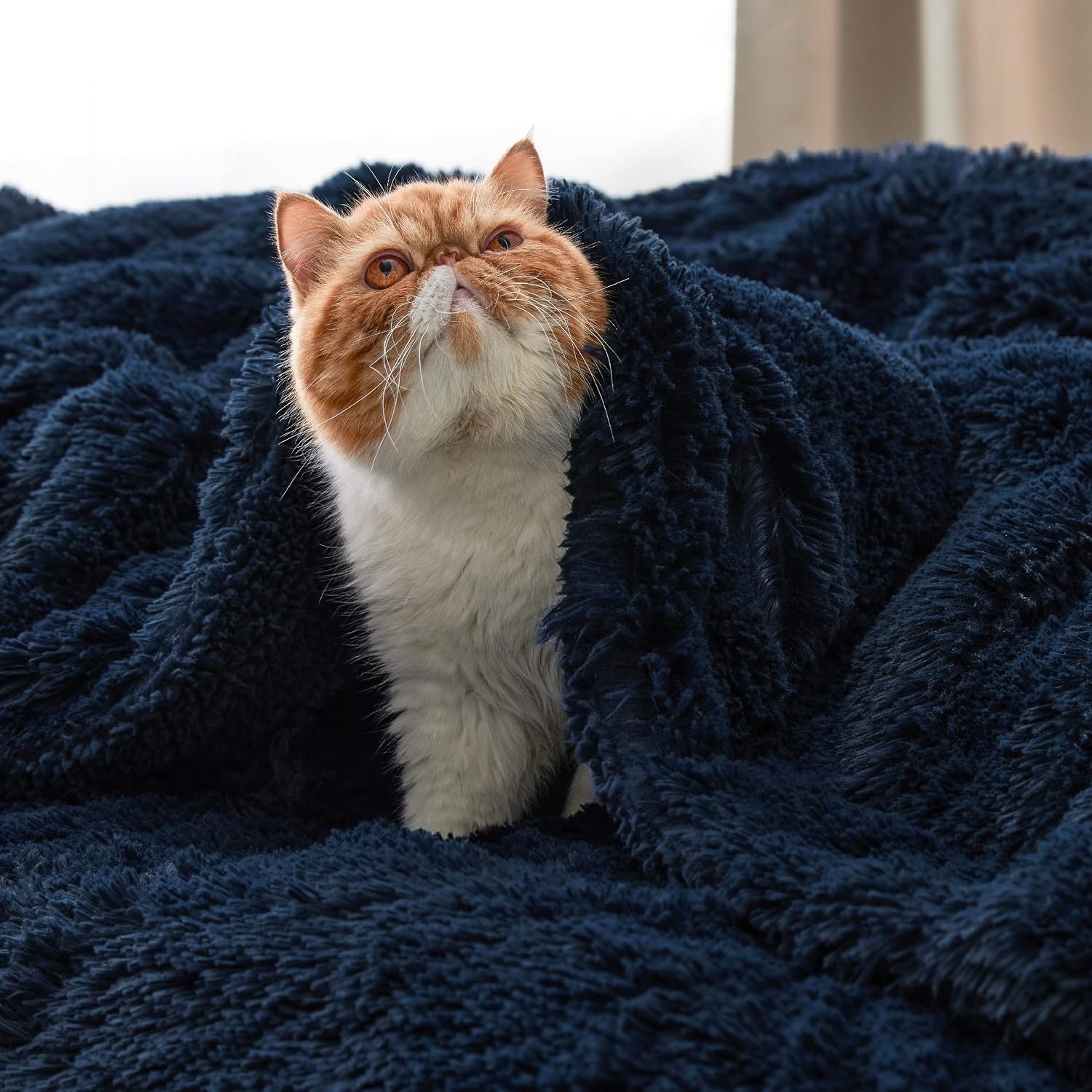 image:imageBedsure Faux Fur Fluffy Fleece Sherpa Blanket Couch Throw Grey 50x6014 Navy Blue