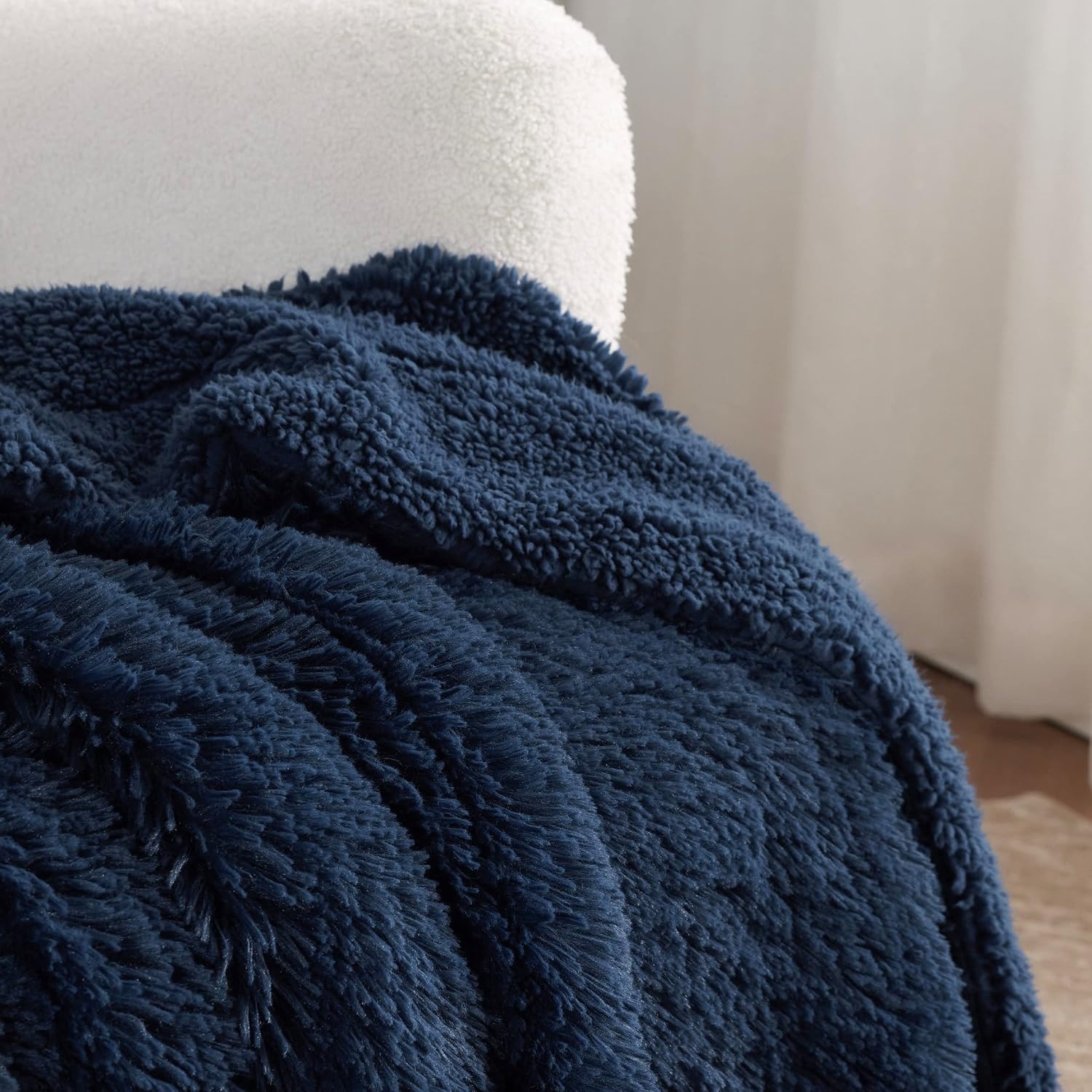 image:imageBedsure Faux Fur Fluffy Fleece Sherpa Blanket Couch Throw Grey 50x6014 Navy Blue