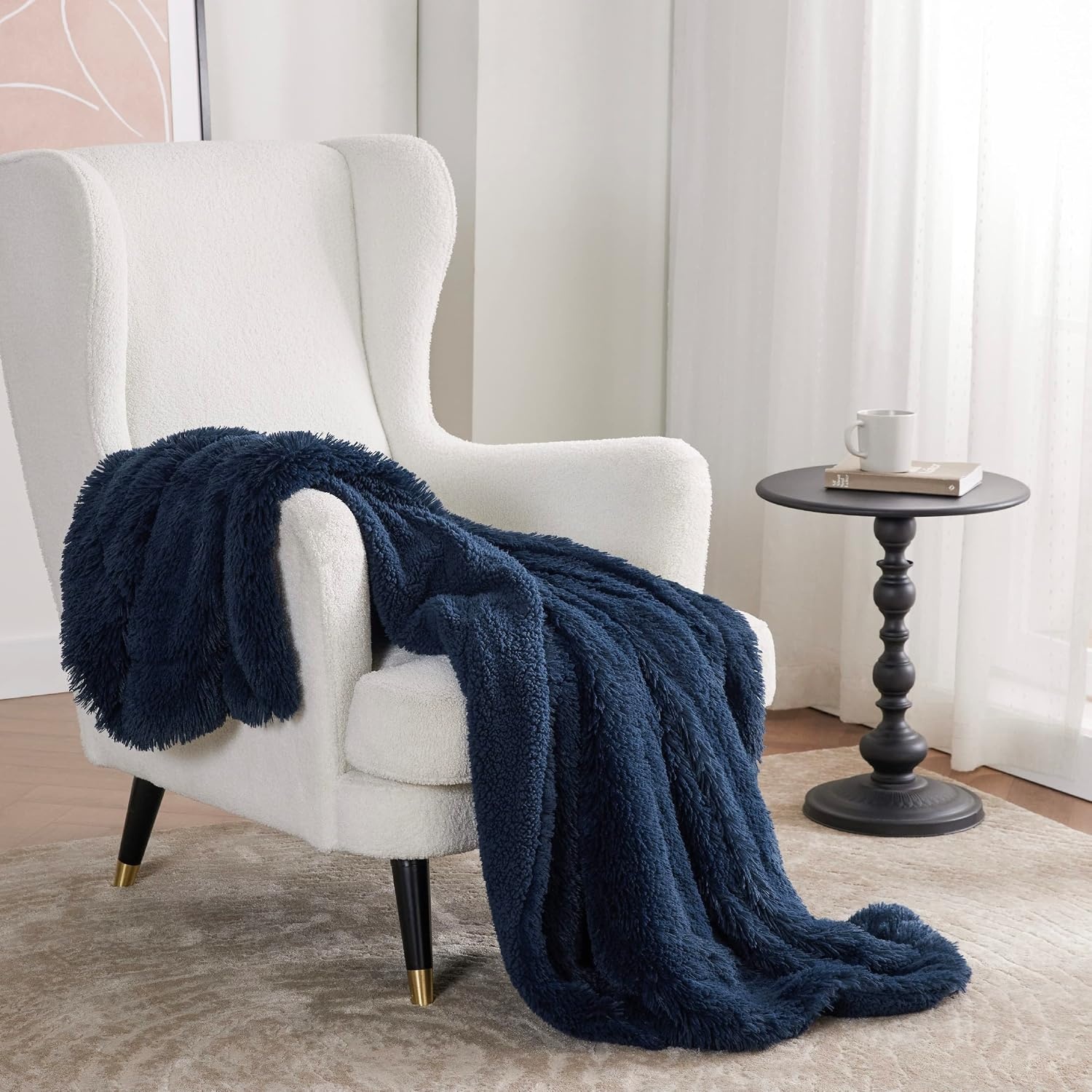 image:imageBedsure Faux Fur Fluffy Fleece Sherpa Blanket Couch Throw Grey 50x6014 Navy Blue