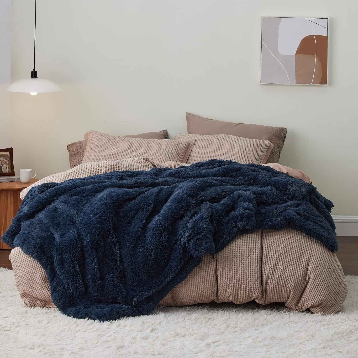 image:imageBedsure Faux Fur Fluffy Fleece Sherpa Blanket Couch Throw Grey 50x6014 Navy Blue
