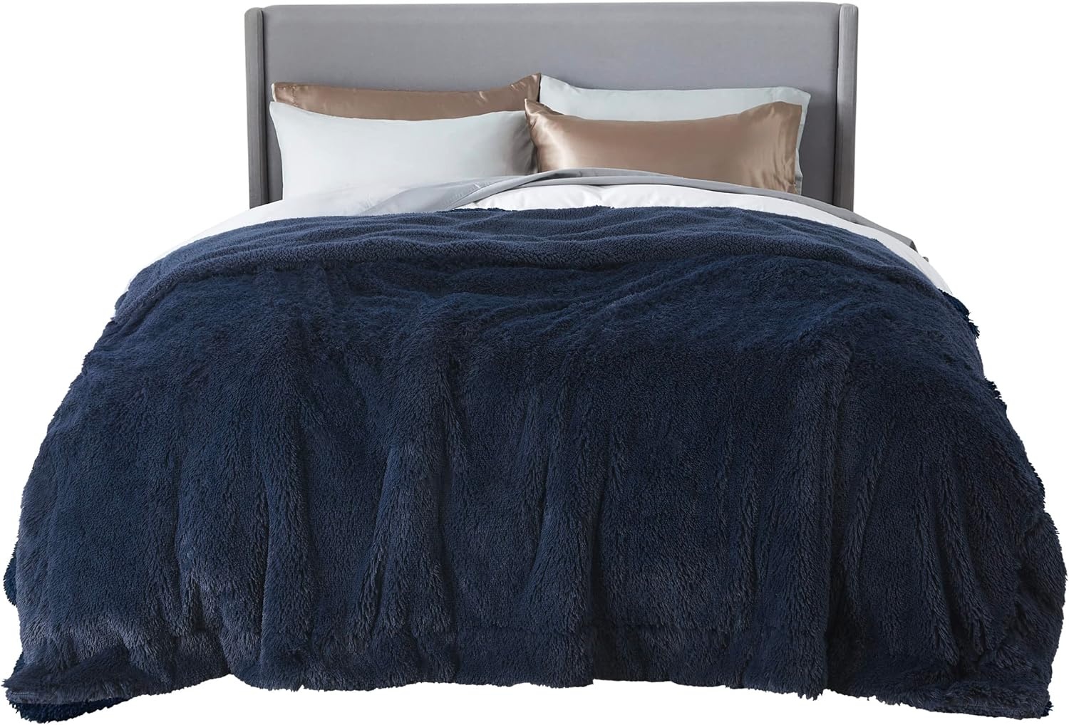 image:imageBedsure Faux Fur Fluffy Fleece Sherpa Blanket Couch Throw Grey 50x6014 Navy Blue