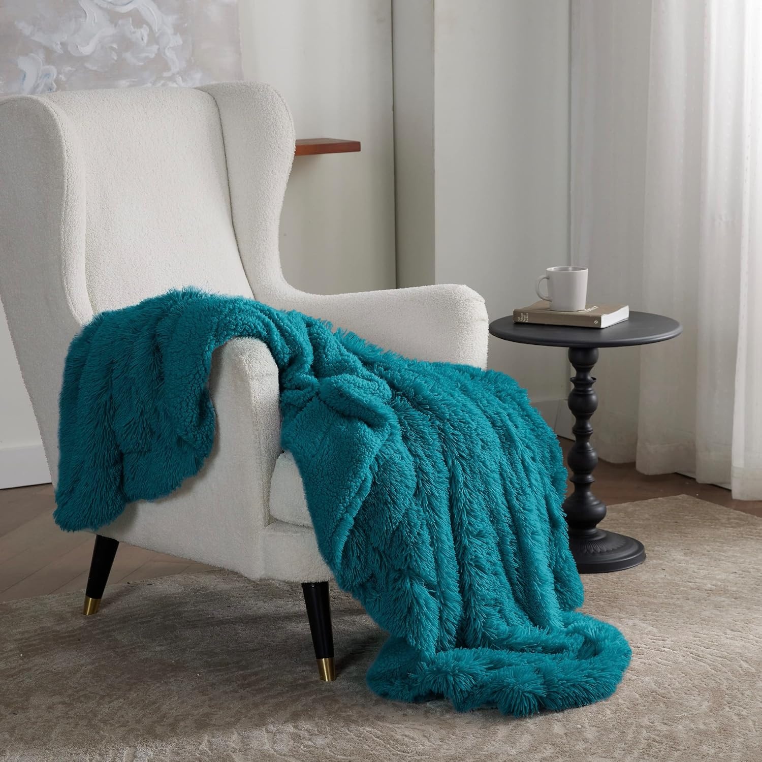 image:imageBedsure Faux Fur Fluffy Fleece Sherpa Blanket Couch Throw Grey 50x6015 Teal