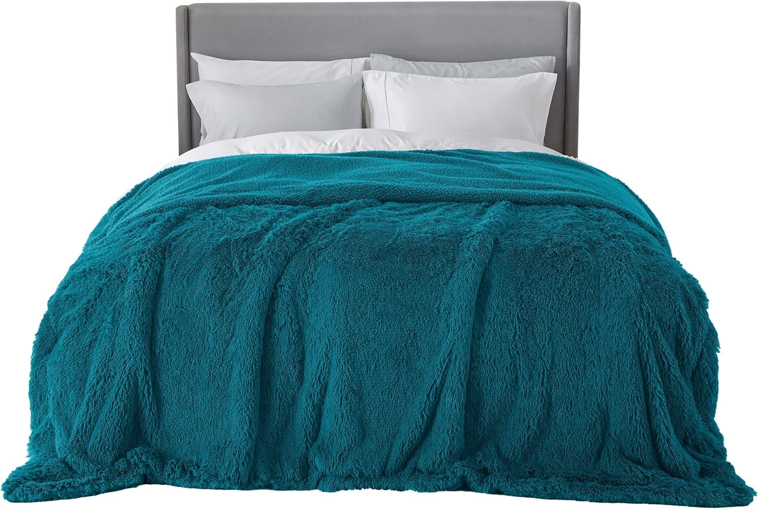 image:imageBedsure Faux Fur Fluffy Fleece Sherpa Blanket Couch Throw Grey 50x6015 Teal