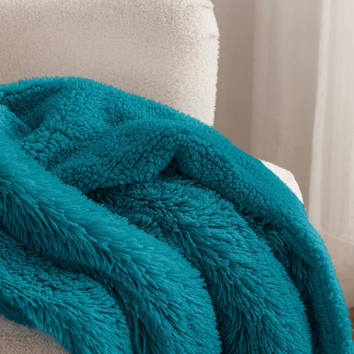 image:imageBedsure Faux Fur Fluffy Fleece Sherpa Blanket Couch Throw Grey 50x6015 Teal