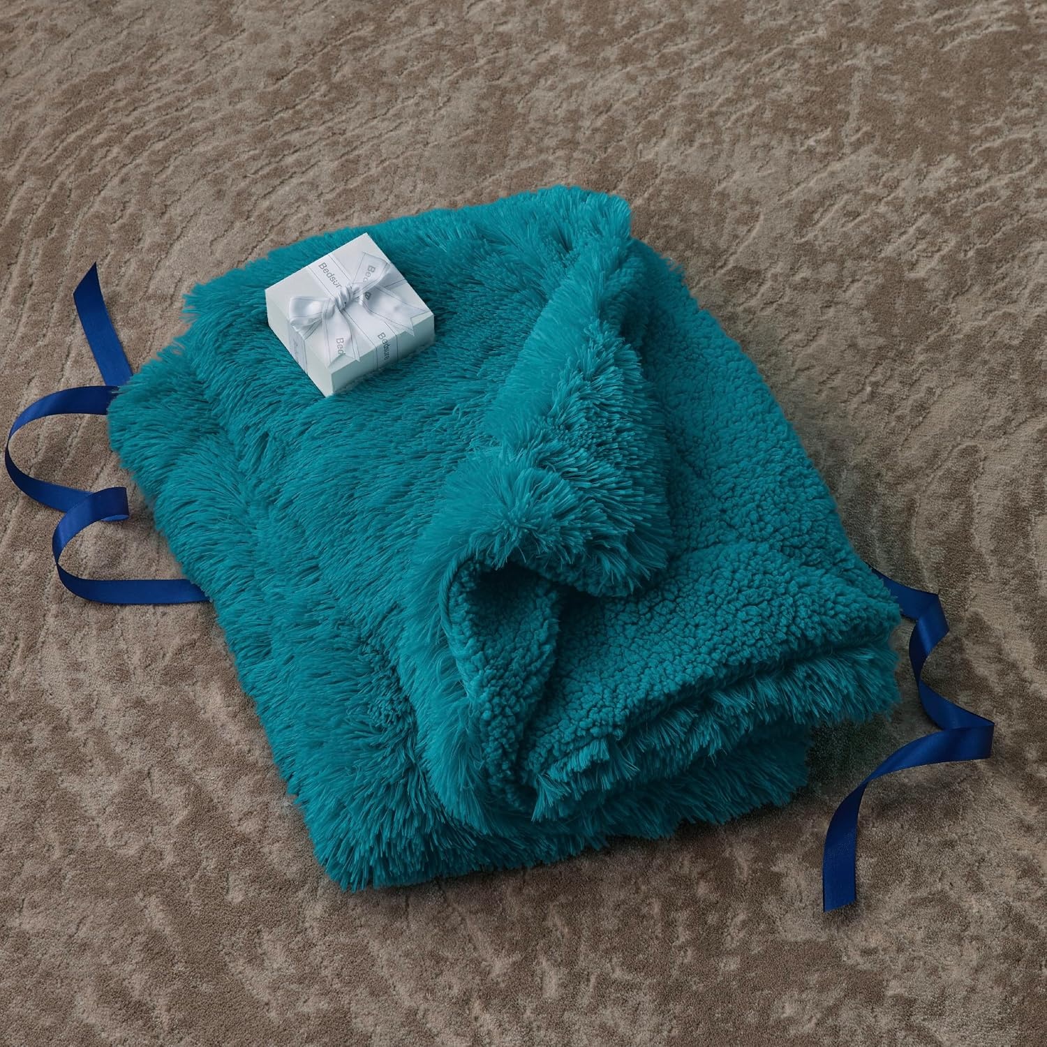 image:imageBedsure Faux Fur Fluffy Fleece Sherpa Blanket Couch Throw Grey 50x6015 Teal