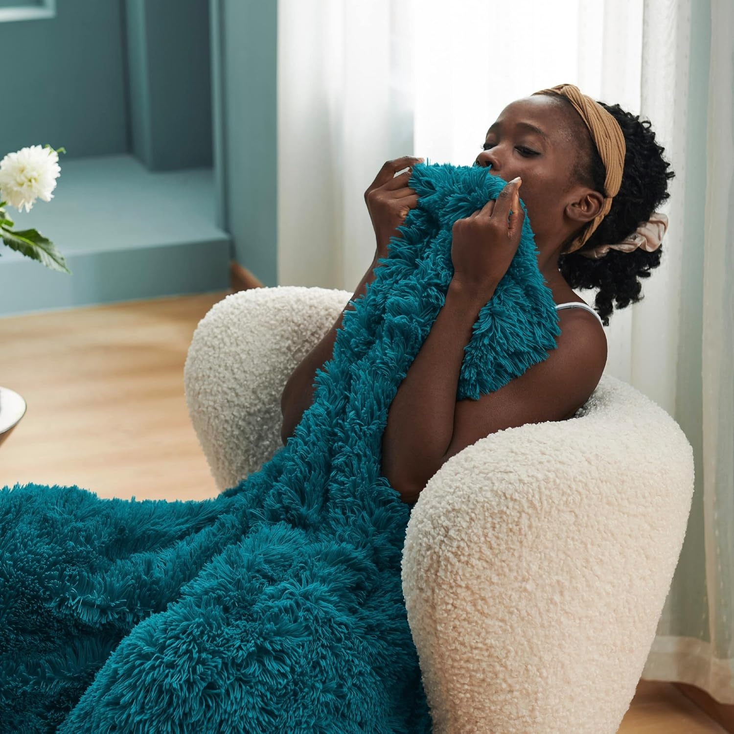 image:imageBedsure Faux Fur Fluffy Fleece Sherpa Blanket Couch Throw Grey 50x6015 Teal
