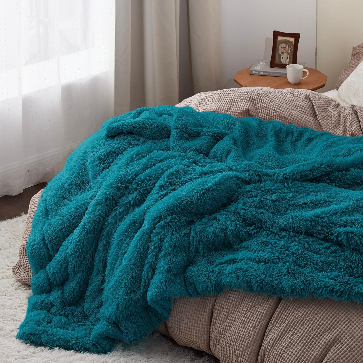 image:imageBedsure Faux Fur Fluffy Fleece Sherpa Blanket Couch Throw Grey 50x6015 Teal
