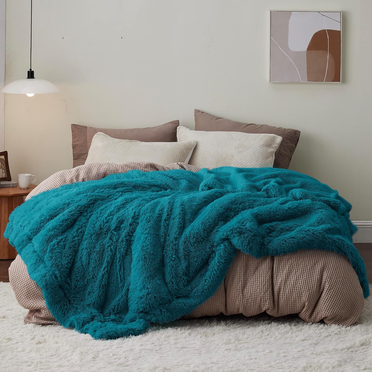 image:imageBedsure Faux Fur Fluffy Fleece Sherpa Blanket Couch Throw Grey 50x6015 Teal