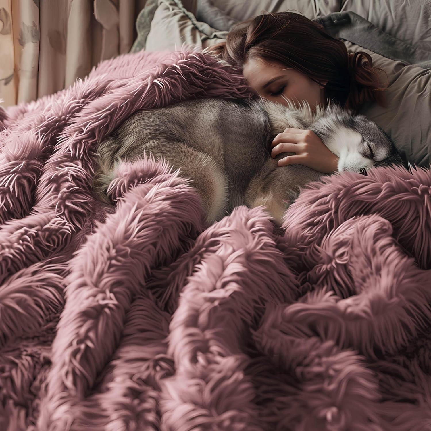 image:imageBedsure Faux Fur Fluffy Fleece Sherpa Blanket Couch Throw Grey 50x6016 Dusty Pink