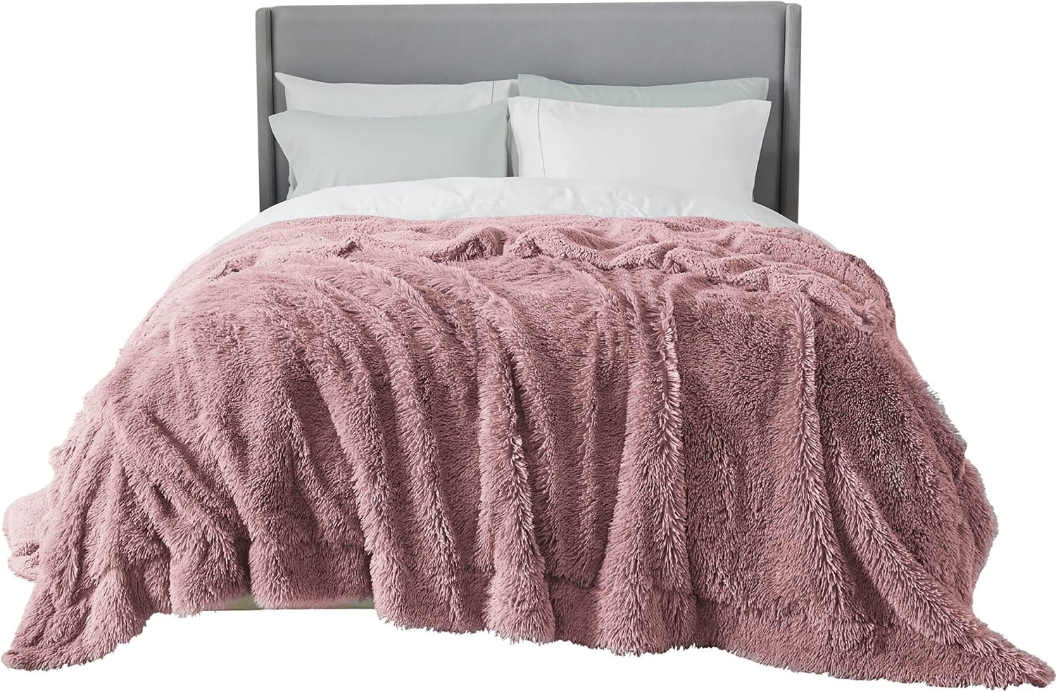 image:imageBedsure Faux Fur Fluffy Fleece Sherpa Blanket Couch Throw Grey 50x6016 Dusty Pink