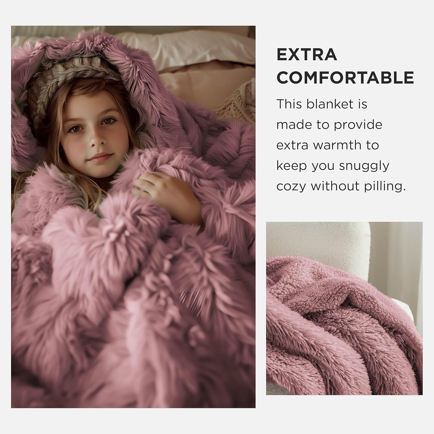 image:imageBedsure Faux Fur Fluffy Fleece Sherpa Blanket Couch Throw Grey 50x6016 Dusty Pink