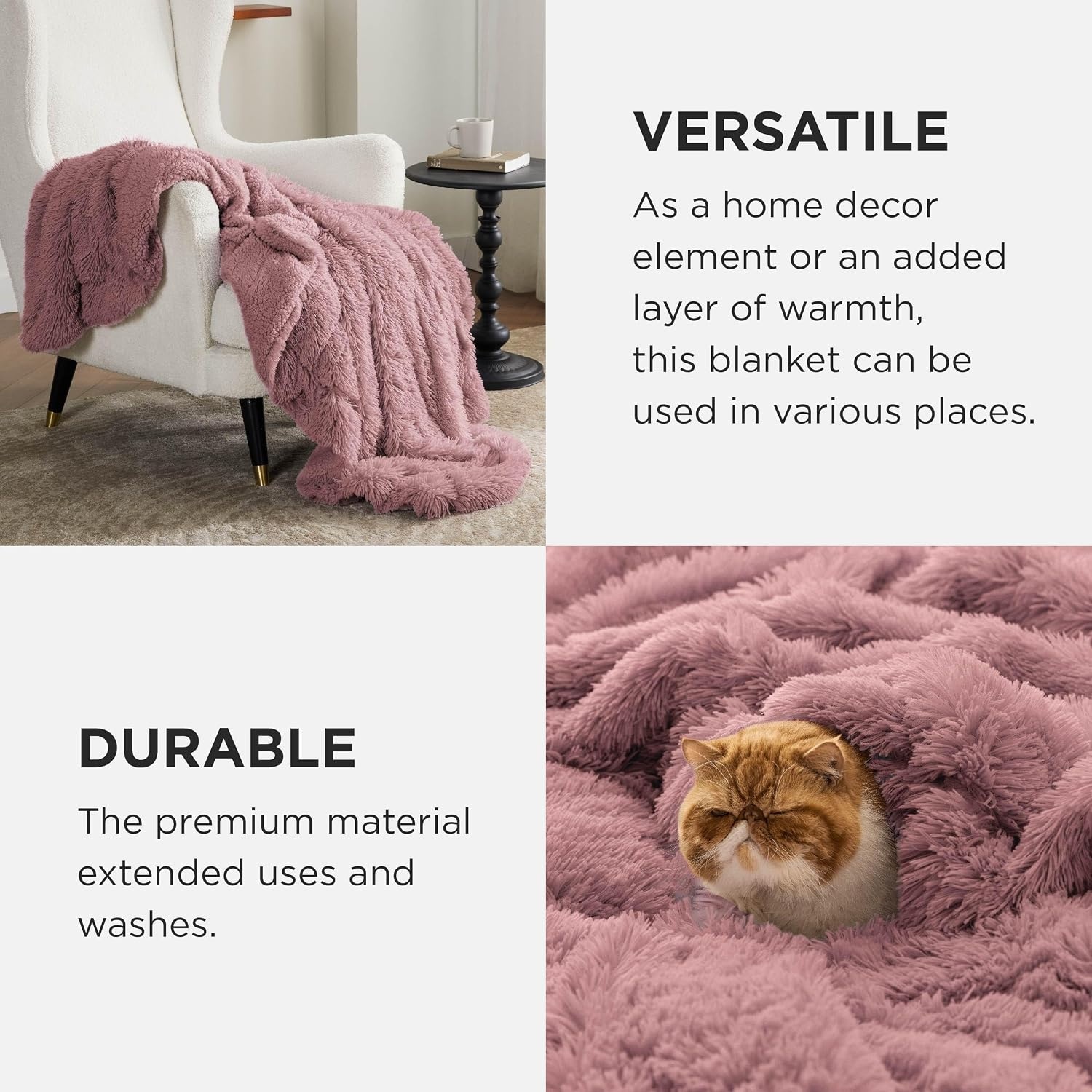 image:imageBedsure Faux Fur Fluffy Fleece Sherpa Blanket Couch Throw Grey 50x6016 Dusty Pink