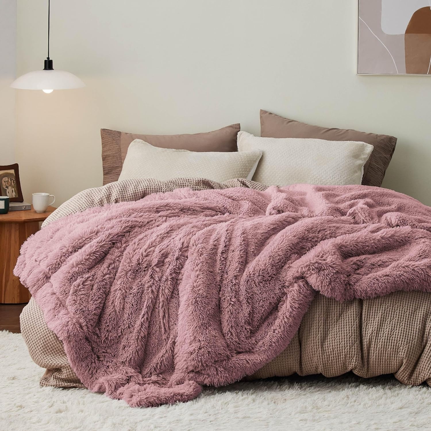 image:imageBedsure Faux Fur Fluffy Fleece Sherpa Blanket Couch Throw Grey 50x6016 Dusty Pink