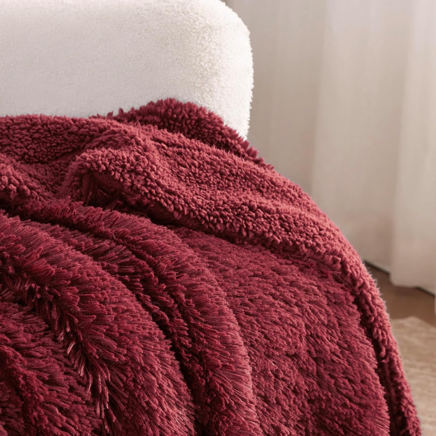 image:imageBedsure Faux Fur Fluffy Fleece Sherpa Blanket Couch Throw Grey 50x6017 Burgundy Red