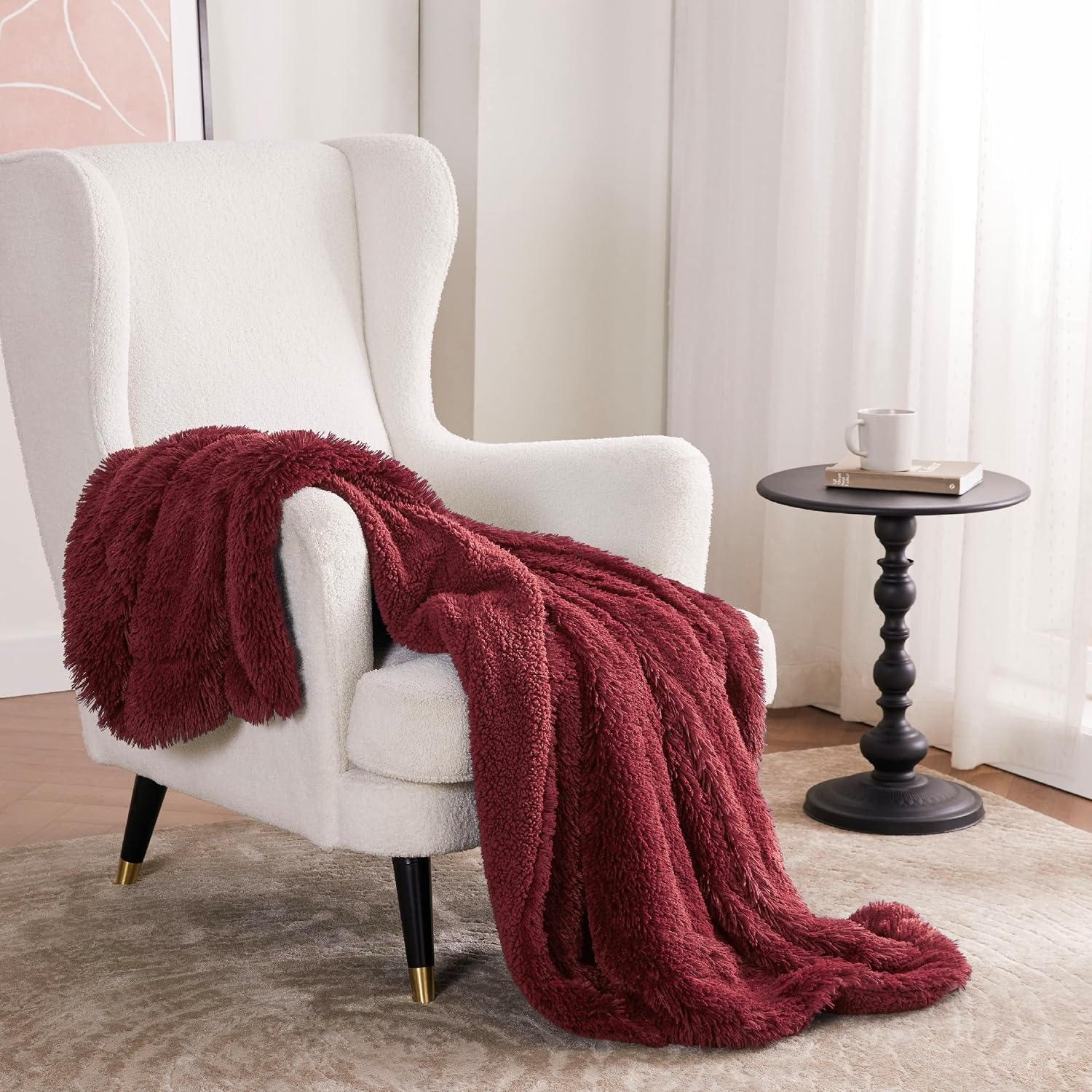 image:imageBedsure Faux Fur Fluffy Fleece Sherpa Blanket Couch Throw Grey 50x6017 Burgundy Red