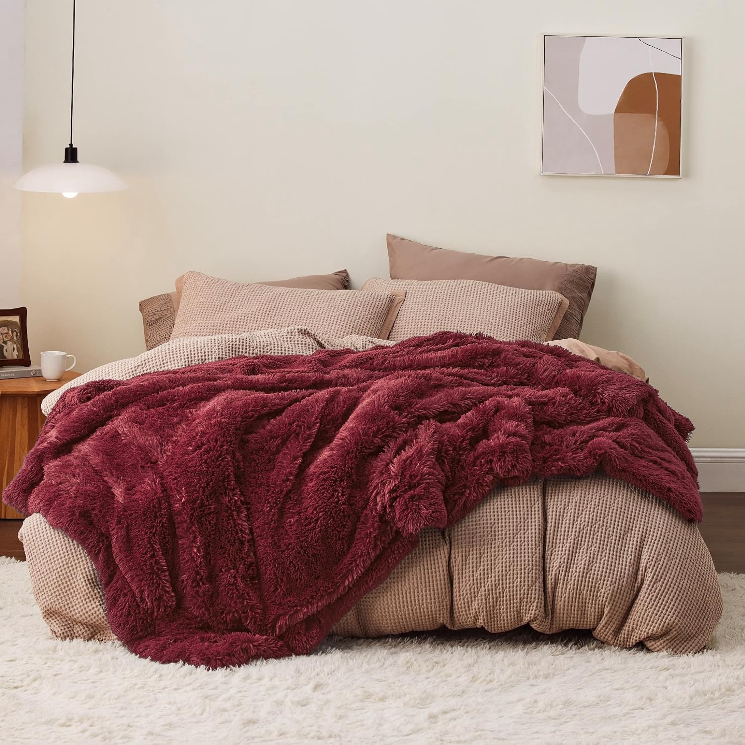 image:imageBedsure Faux Fur Fluffy Fleece Sherpa Blanket Couch Throw Grey 50x6017 Burgundy Red