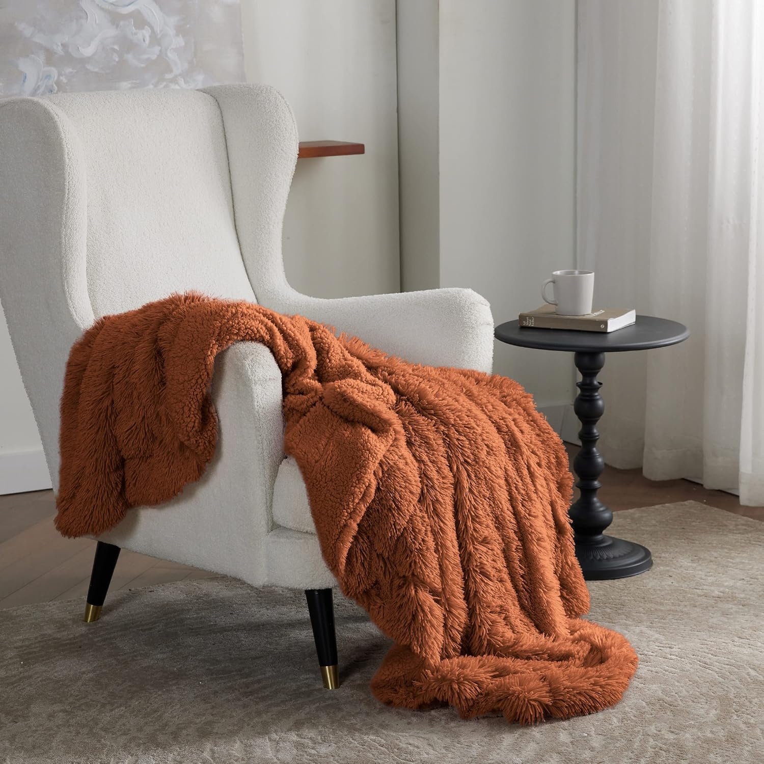 image:imageBedsure Faux Fur Fluffy Fleece Sherpa Blanket Couch Throw Grey 50x6018 Burnt Orange