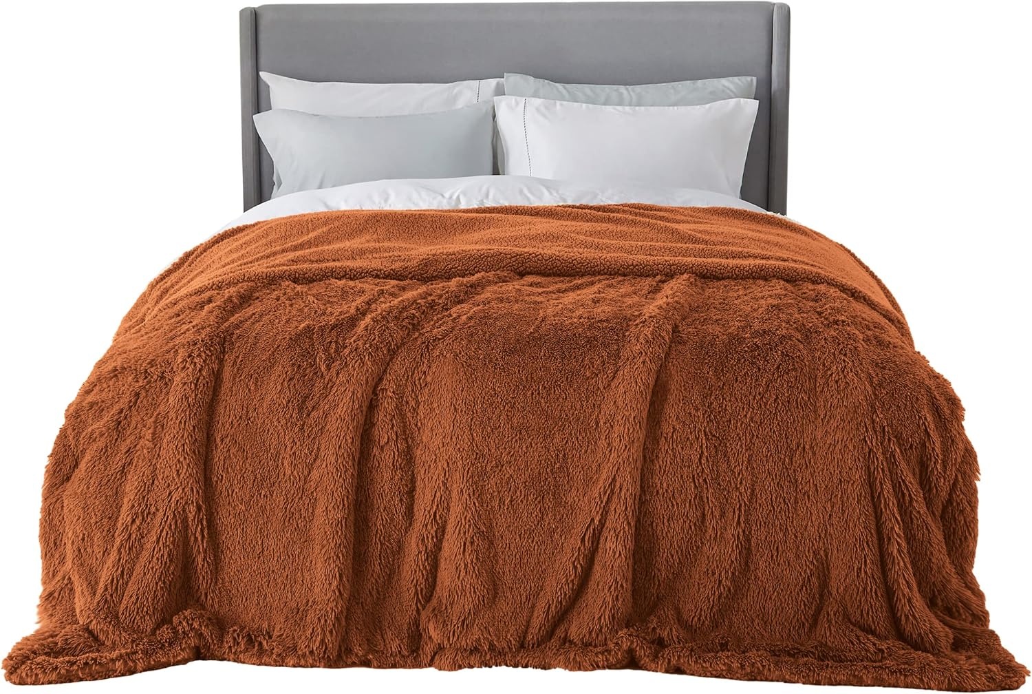 image:imageBedsure Faux Fur Fluffy Fleece Sherpa Blanket Couch Throw Grey 50x6018 Burnt Orange