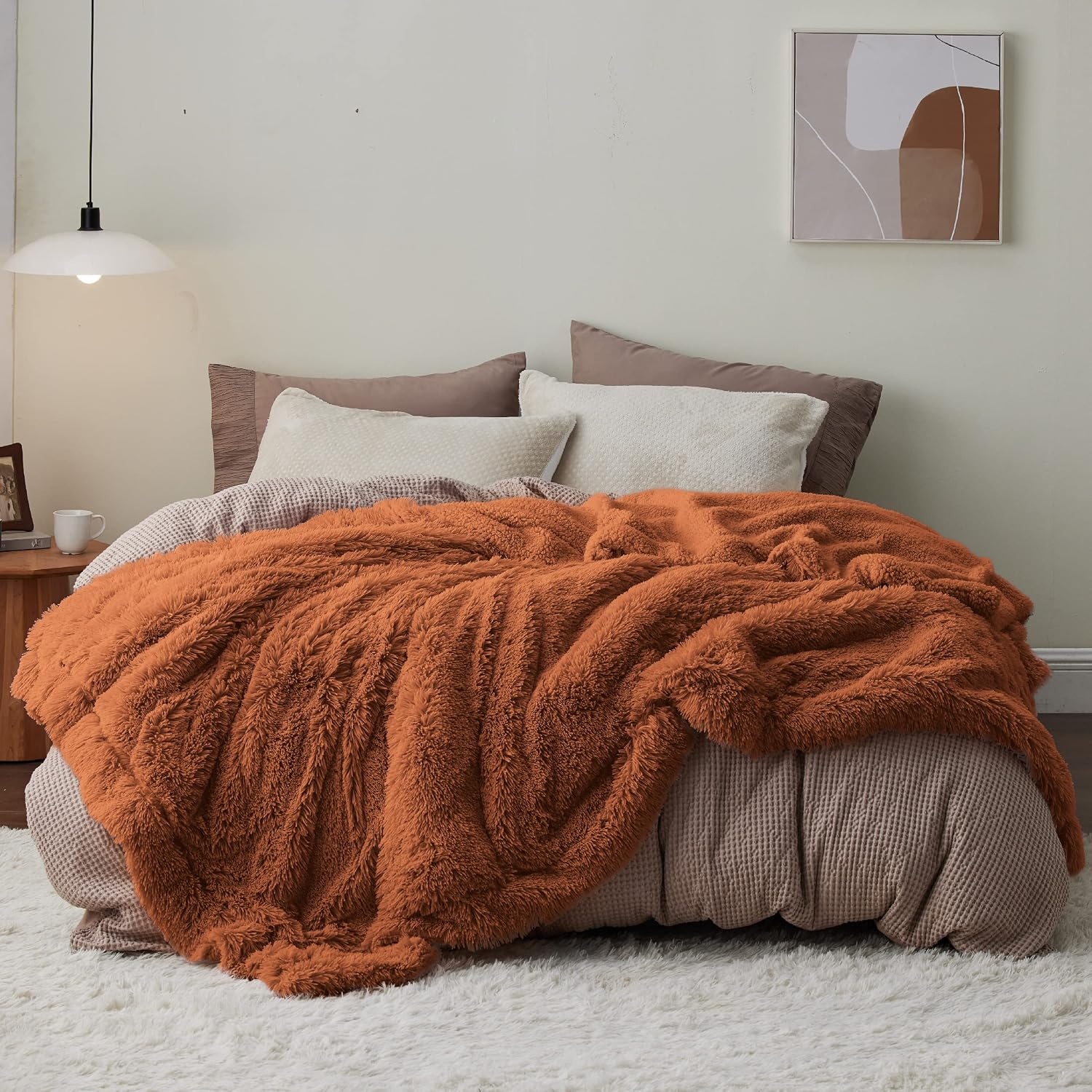 image:imageBedsure Faux Fur Fluffy Fleece Sherpa Blanket Couch Throw Grey 50x6018 Burnt Orange