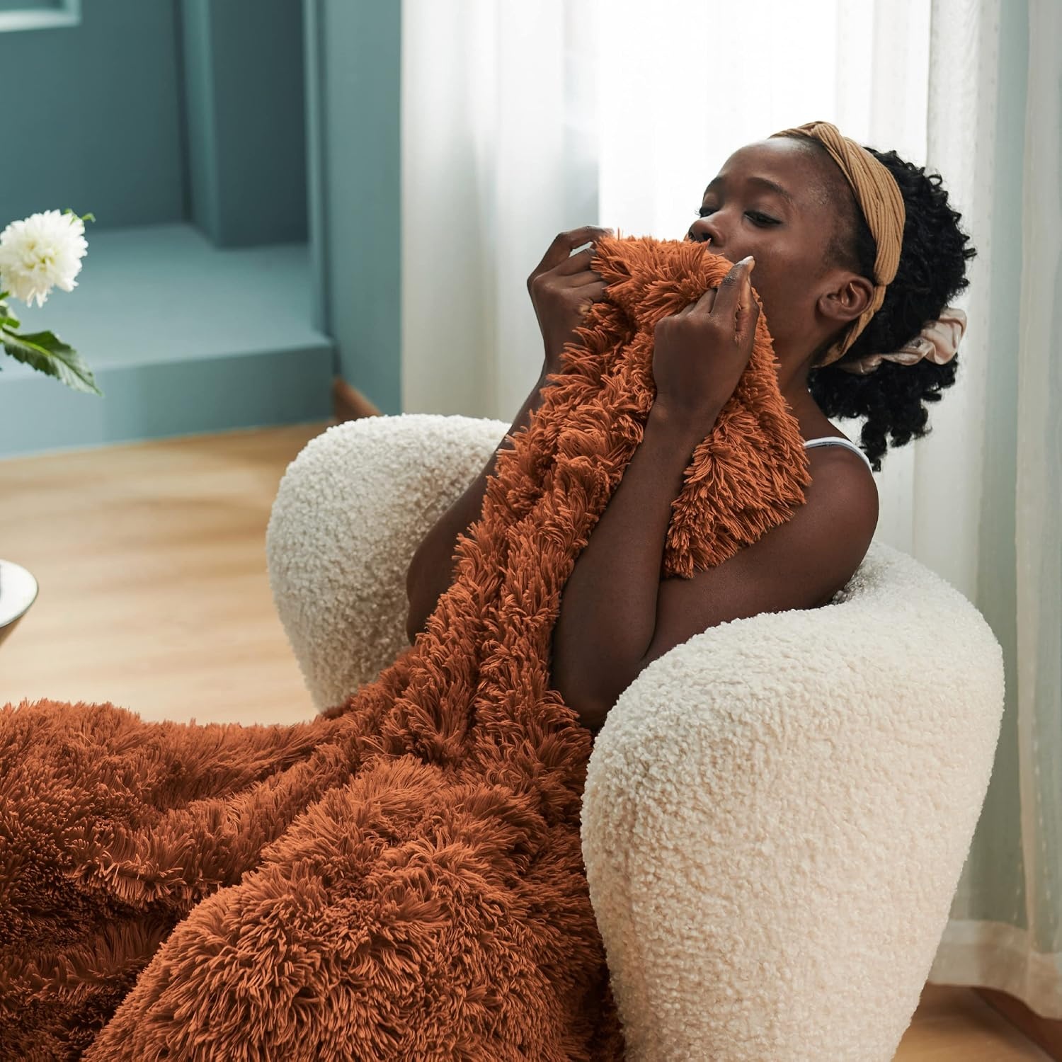 image:imageBedsure Faux Fur Fluffy Fleece Sherpa Blanket Couch Throw Grey 50x6018 Burnt Orange