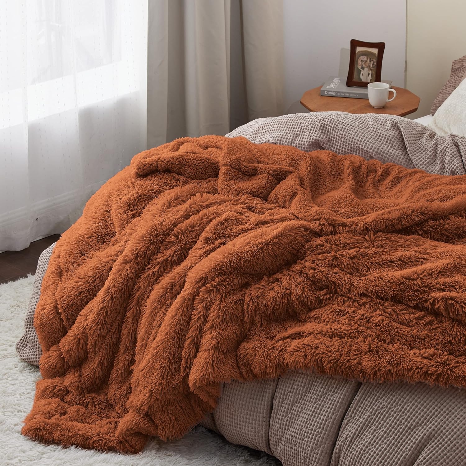 image:imageBedsure Faux Fur Fluffy Fleece Sherpa Blanket Couch Throw Grey 50x6018 Burnt Orange