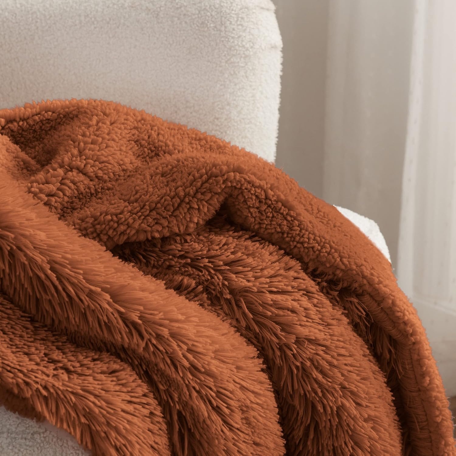 image:imageBedsure Faux Fur Fluffy Fleece Sherpa Blanket Couch Throw Grey 50x6018 Burnt Orange