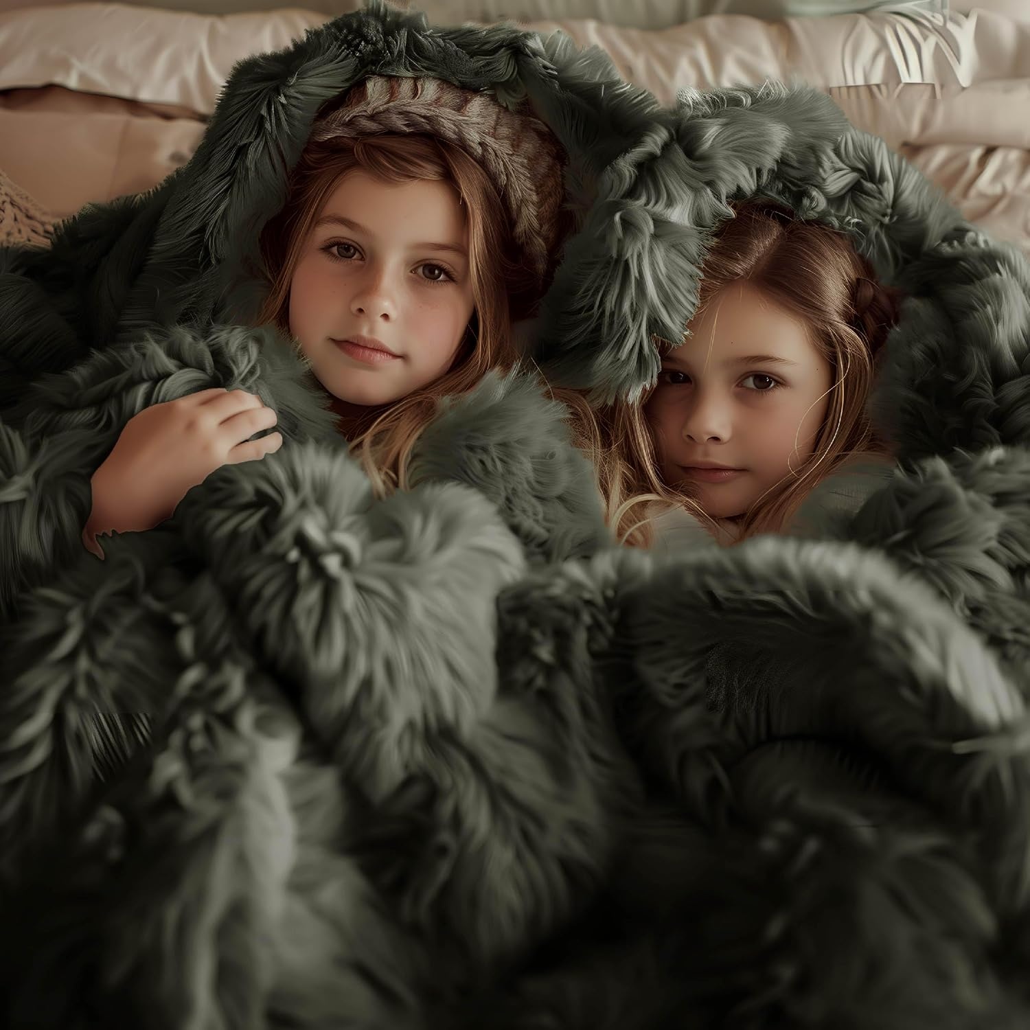 image:imageBedsure Faux Fur Fluffy Fleece Sherpa Blanket Couch Throw Grey 50x6019 Olive Green