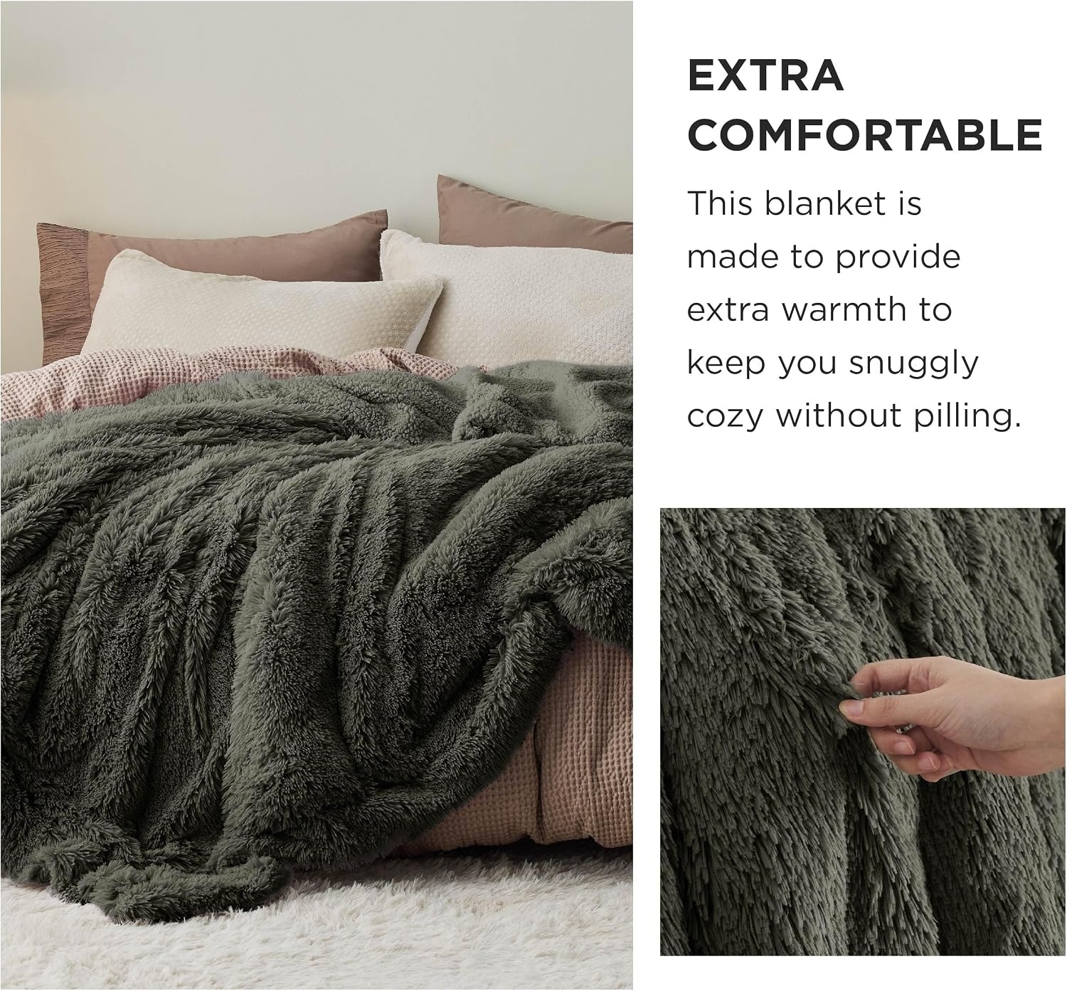 image:imageBedsure Faux Fur Fluffy Fleece Sherpa Blanket Couch Throw Grey 50x6019 Olive Green
