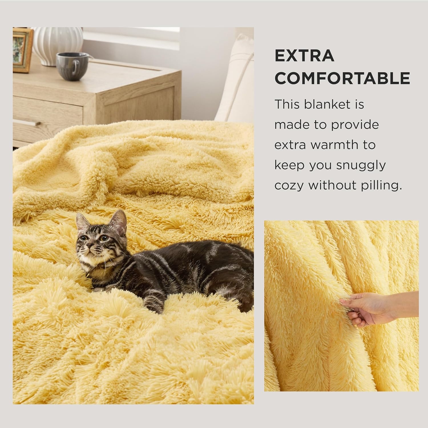 image:imageBedsure Faux Fur Fluffy Fleece Sherpa Blanket Couch Throw Grey 50x6020 Light Yellow