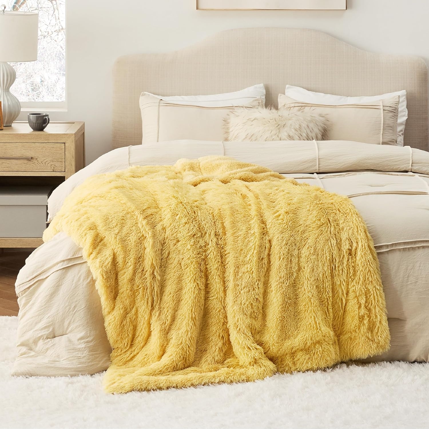 image:imageBedsure Faux Fur Fluffy Fleece Sherpa Blanket Couch Throw Grey 50x6020 Light Yellow