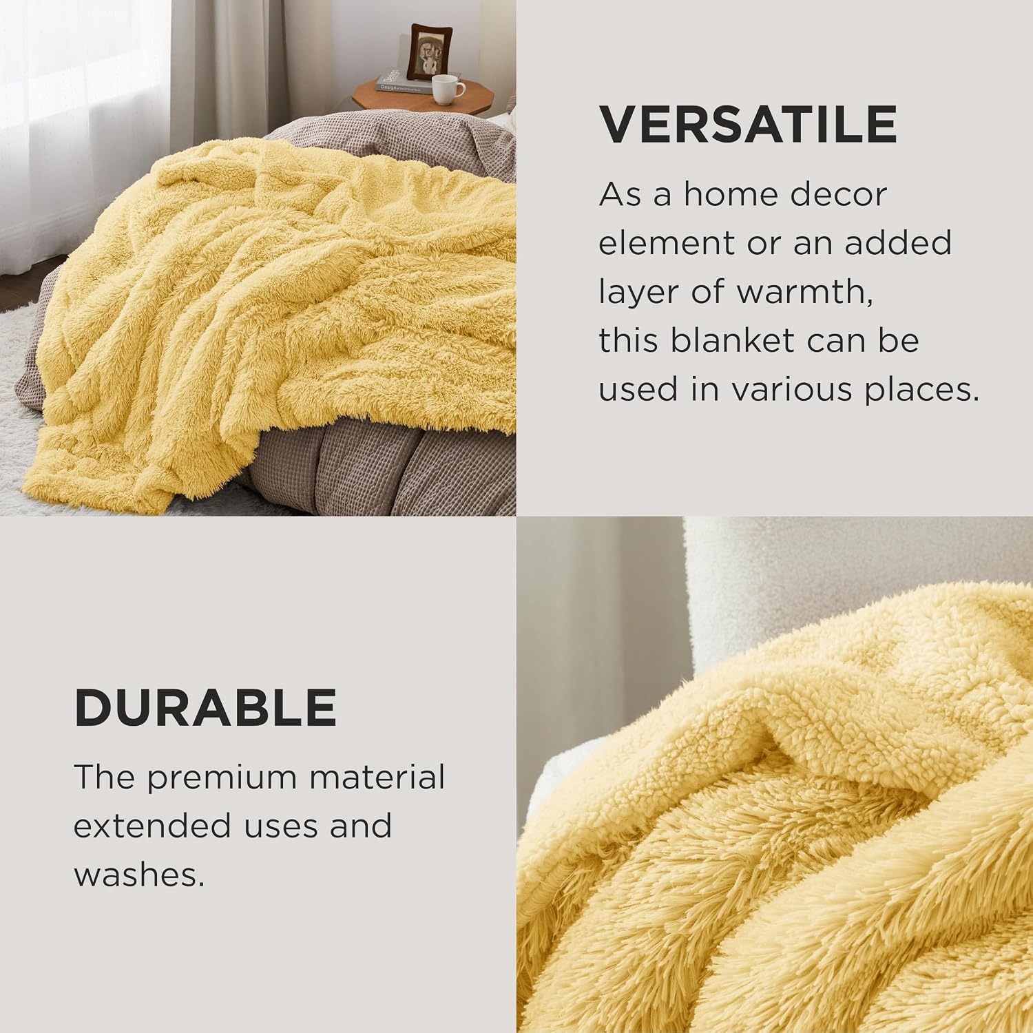 image:imageBedsure Faux Fur Fluffy Fleece Sherpa Blanket Couch Throw Grey 50x6020 Light Yellow